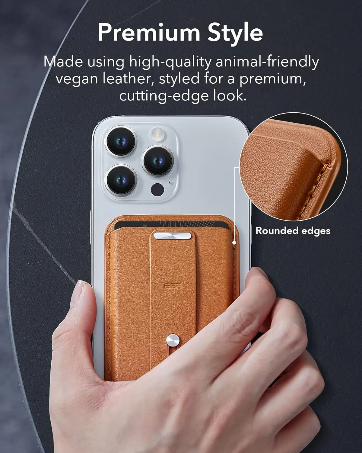 ESR for MagSafe Wallet, 3-Card Holder, Magnetic Wallet for iPhone,Vegan Leather, Secure-Grip Finger Loop, for iPhone 16/15/14/13/12 Series, Not for 13/12 Mini, Brown