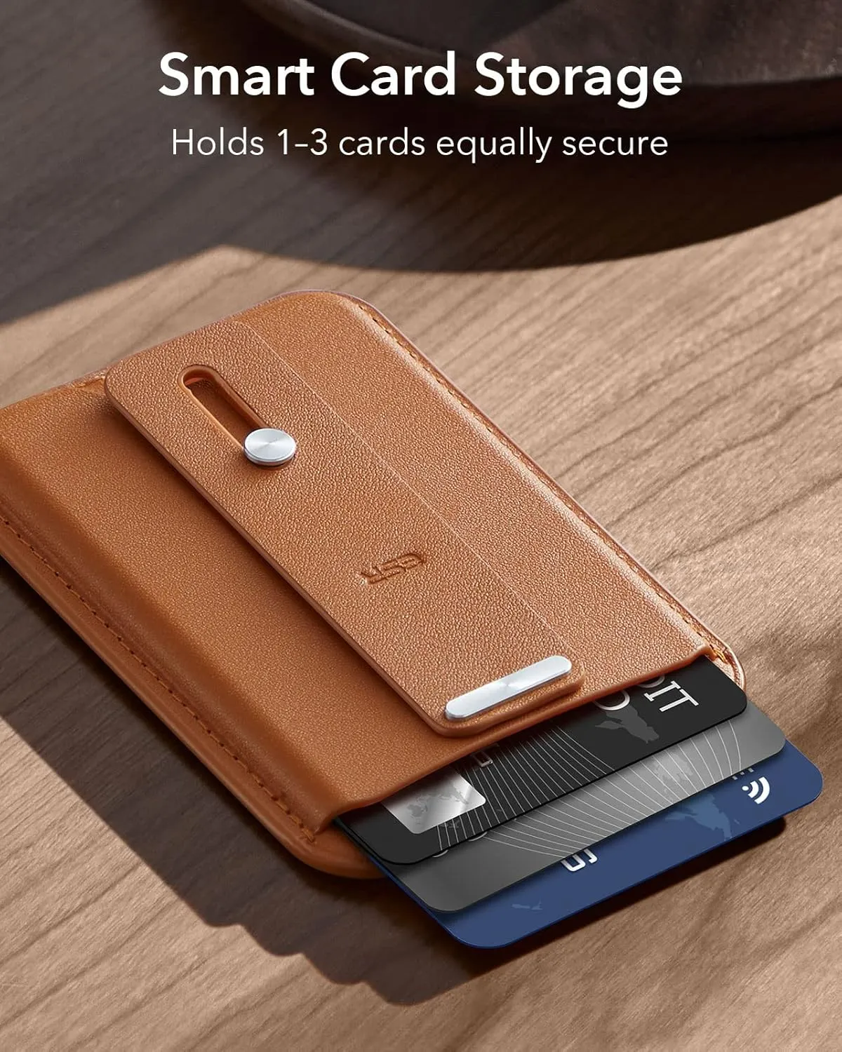 ESR for MagSafe Wallet, 3-Card Holder, Magnetic Wallet for iPhone,Vegan Leather, Secure-Grip Finger Loop, for iPhone 16/15/14/13/12 Series, Not for 13/12 Mini, Brown