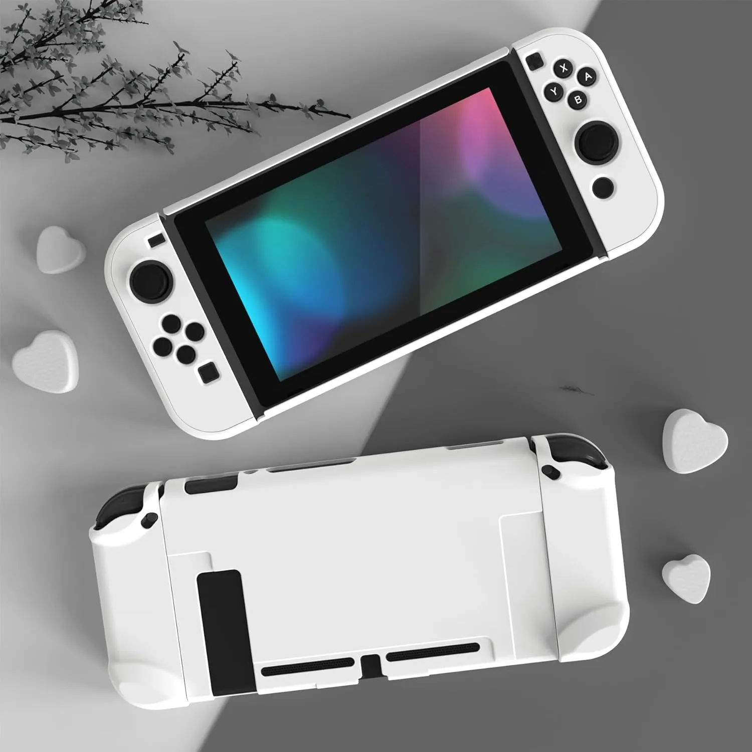 eXtremeRate PlayVital Back Cover for Nintendo Switch Console, NS Joycon Handheld Controller Separable Protector Hard Shell, Customized Dockable Protective Case for Nintendo Switch - White