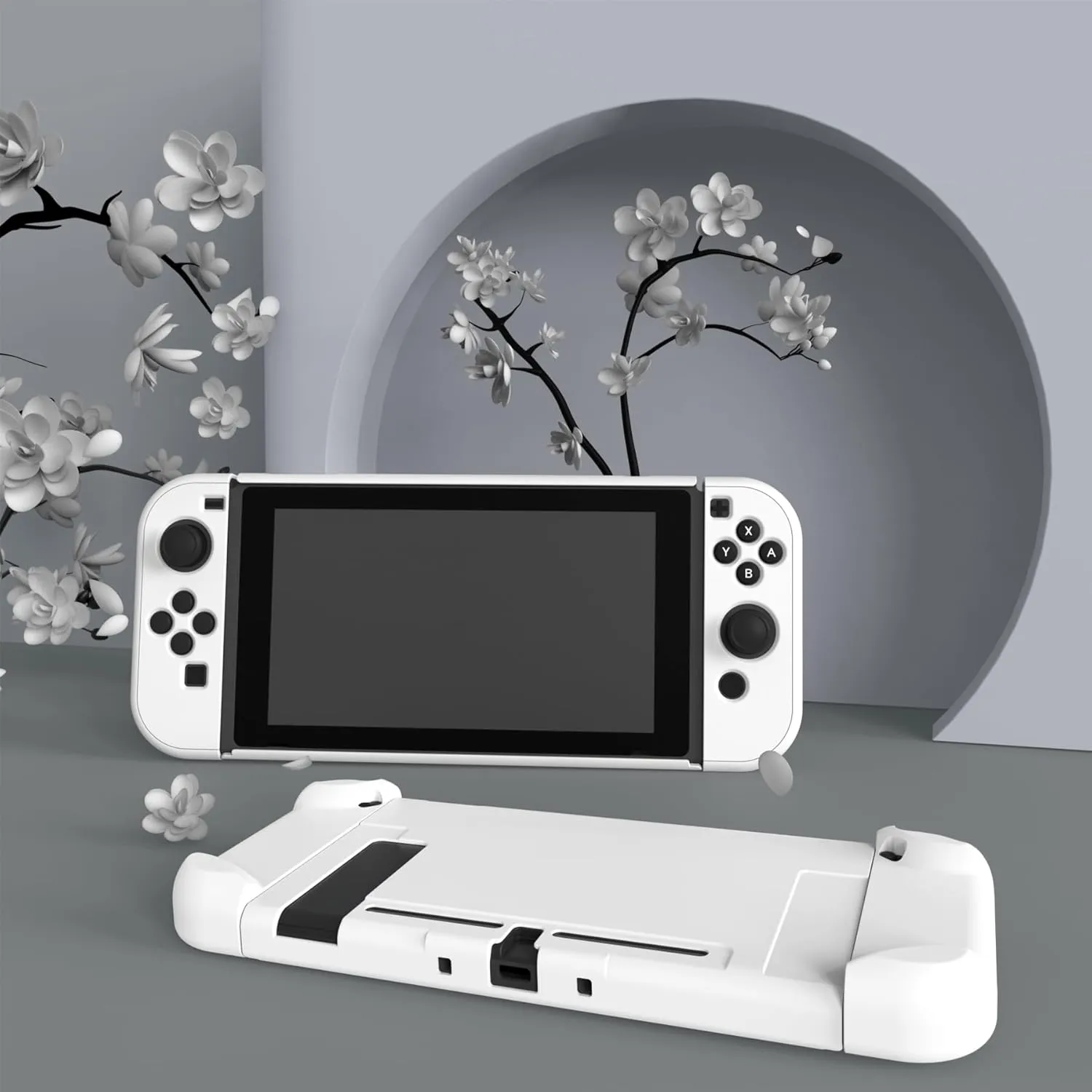 eXtremeRate PlayVital Back Cover for Nintendo Switch Console, NS Joycon Handheld Controller Separable Protector Hard Shell, Customized Dockable Protective Case for Nintendo Switch - White