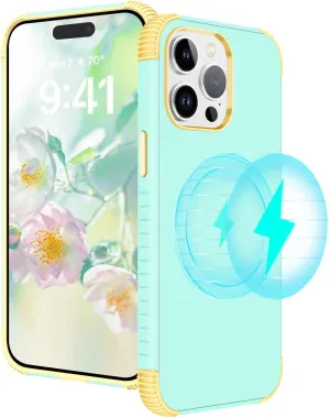 Fingic Magnetic Case for iPhone 14 Pro Max Case with MagSafe Wireless Charging Heavy Duty 2 in 1 Slim Rugged Shockproof Hybrid Hard PC Bumper Protective Boys Cover for iPhone 14 Pro Max 5G, Mint Green