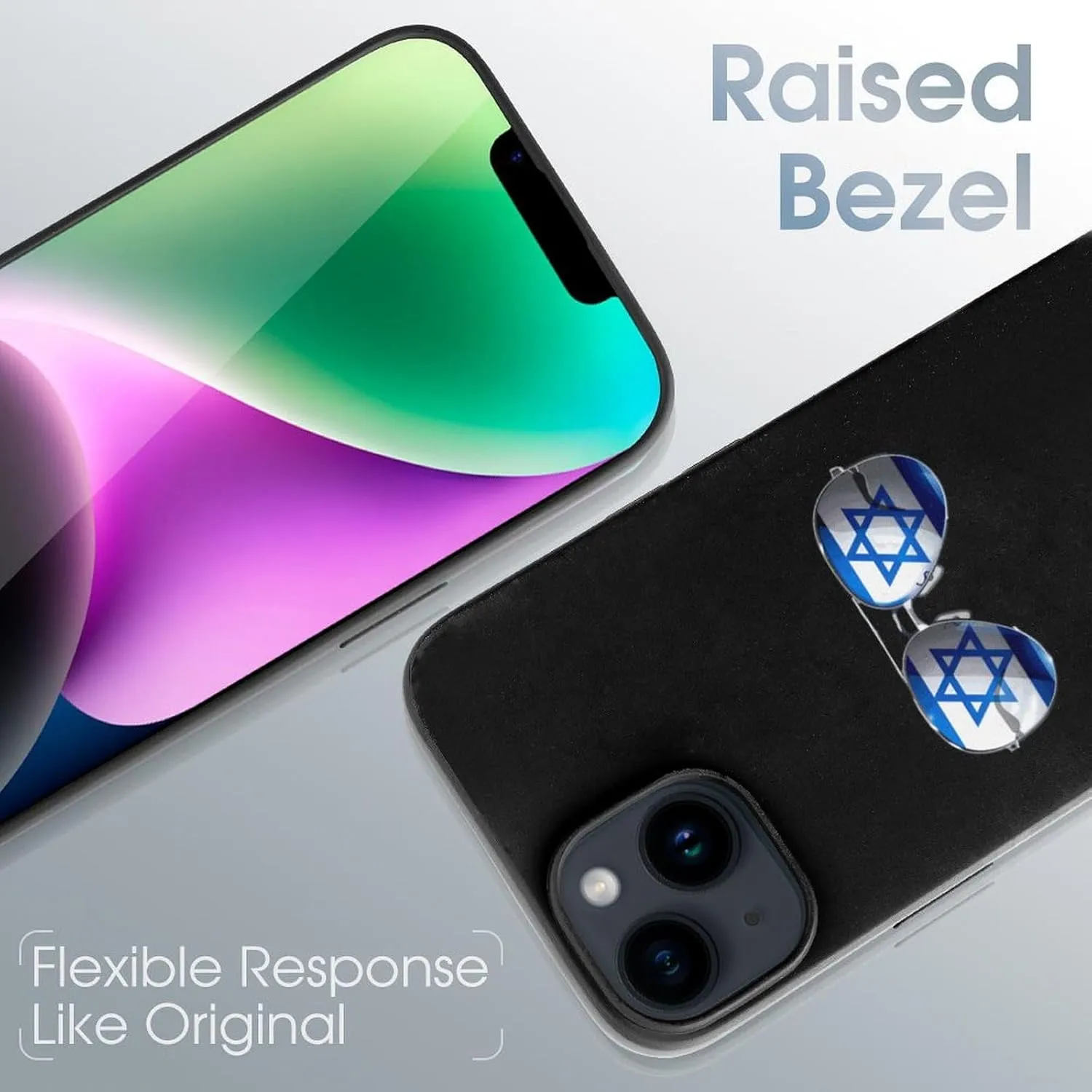 Flag Israel Glasses Phone Case Shockproof Phone Cover Non-Slip Soft Back Protective Cover Compatible with iPhone 14 iPhone 14