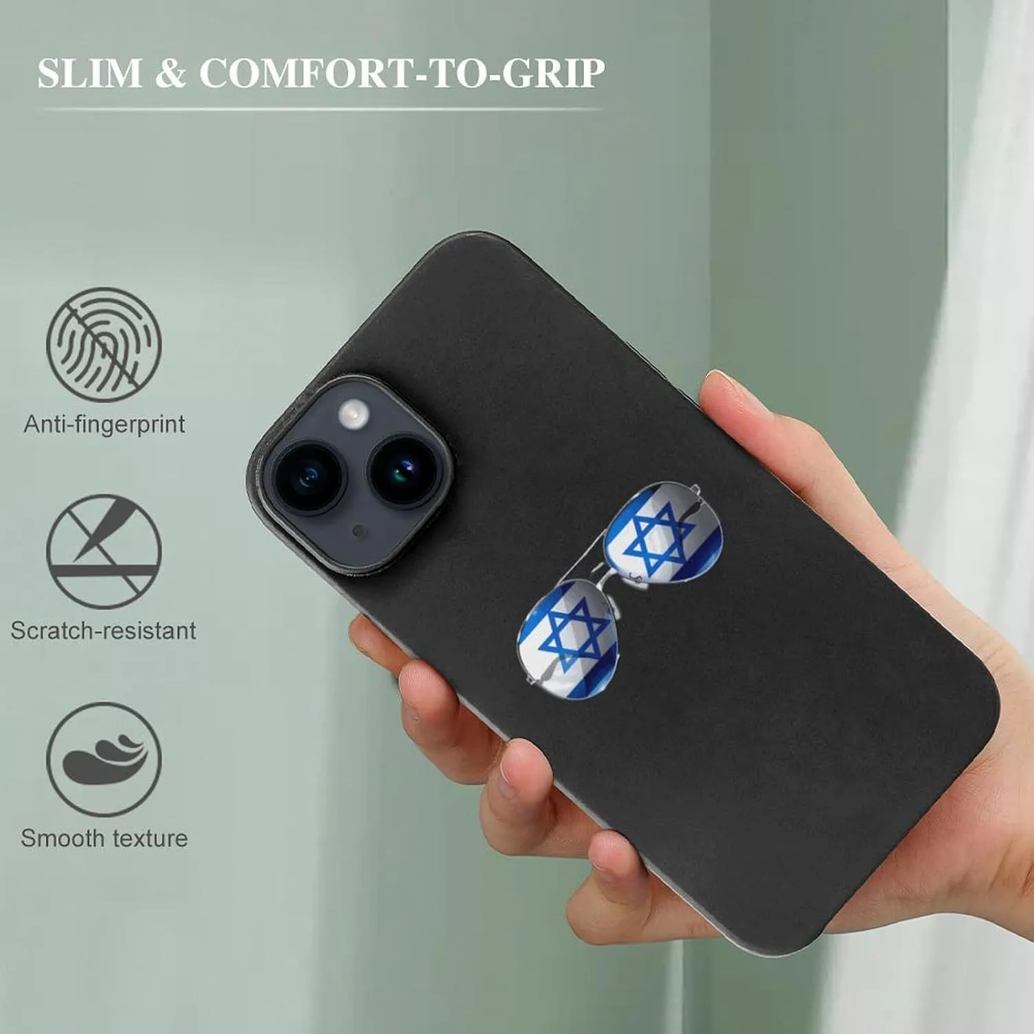 Flag Israel Glasses Phone Case Shockproof Phone Cover Non-Slip Soft Back Protective Cover Compatible with iPhone 14 iPhone 14