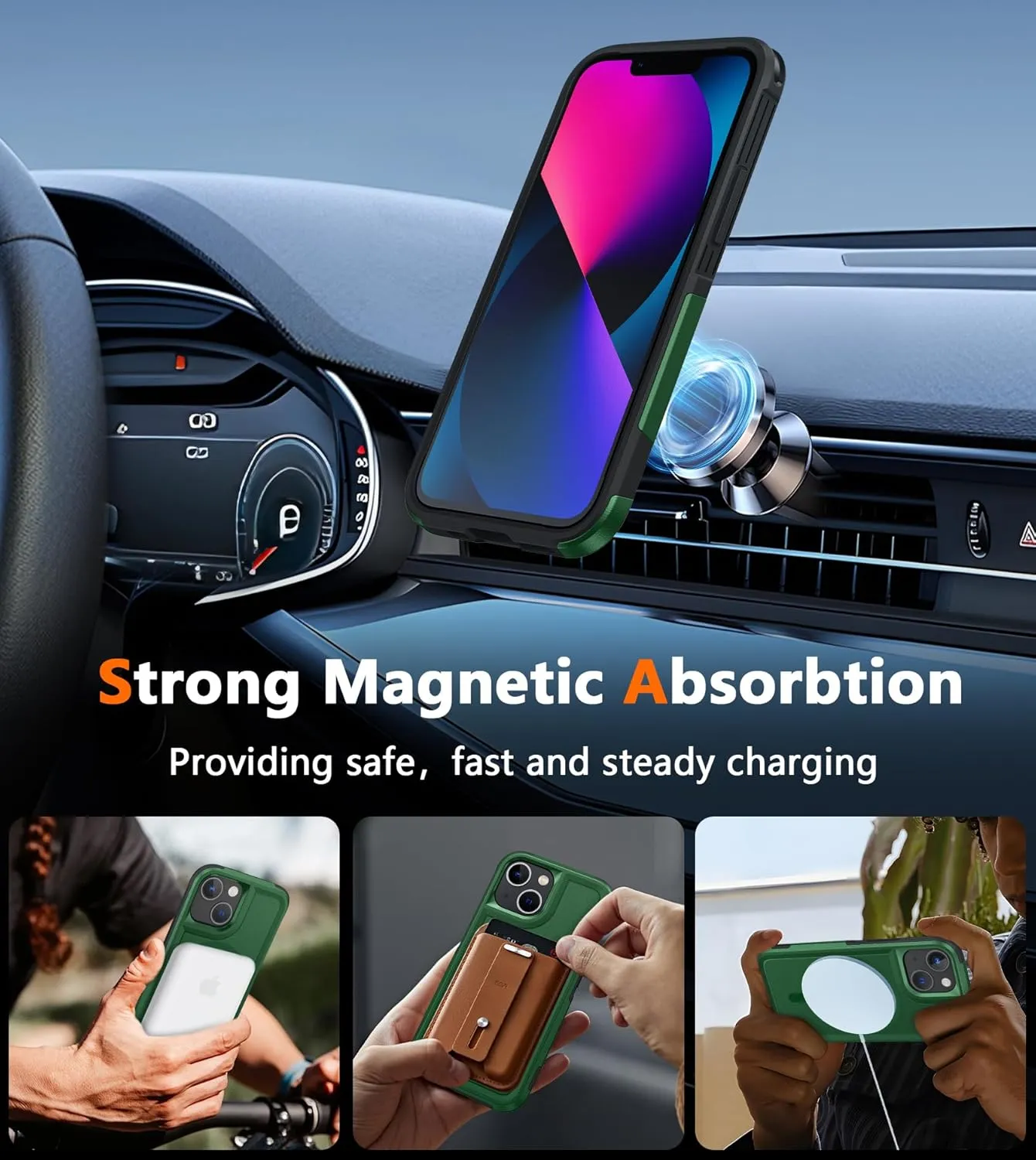 FNTCASE for iPhone 12 Mini Magnet Case: iPhone 13 Mini Magnetic Dual Layer Military Grade Drop Shockproof Protection Cell Phone Cover - Rugged Durable Heavy Duty Protective Bumper Tough (DarkGreen)