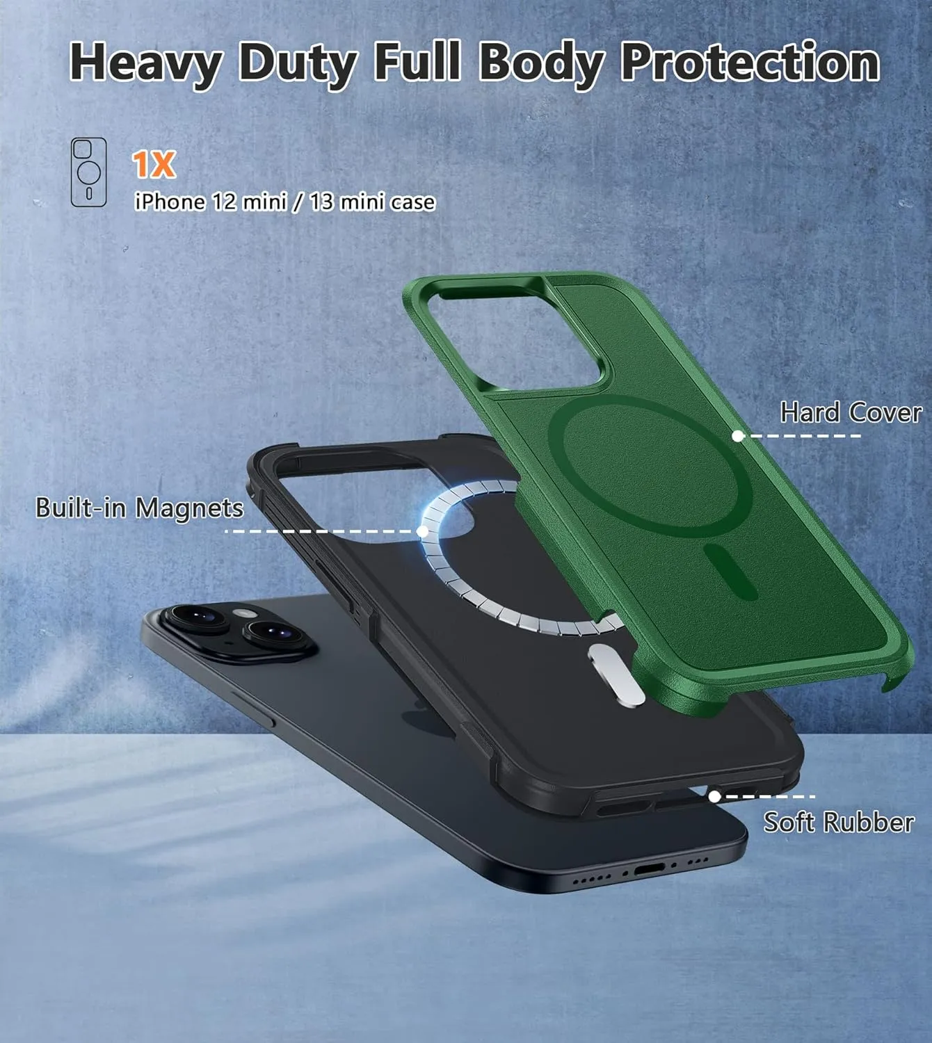 FNTCASE for iPhone 12 Mini Magnet Case: iPhone 13 Mini Magnetic Dual Layer Military Grade Drop Shockproof Protection Cell Phone Cover - Rugged Durable Heavy Duty Protective Bumper Tough (DarkGreen)