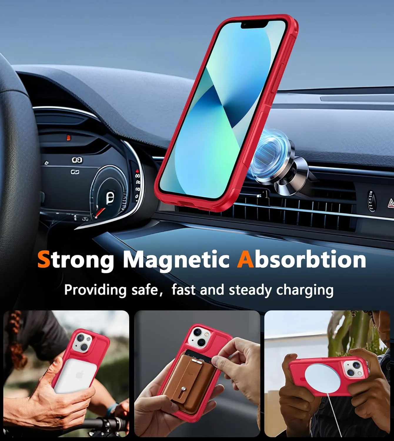 FNTCASE for iPhone 12 Mini Magnet Case: iPhone 13 Mini Magnetic Dual Layer Military Grade Drop Shockproof Protection Cell Phone Cover - Rugged Durable Heavy Duty Protective Bumper Tough (Red)