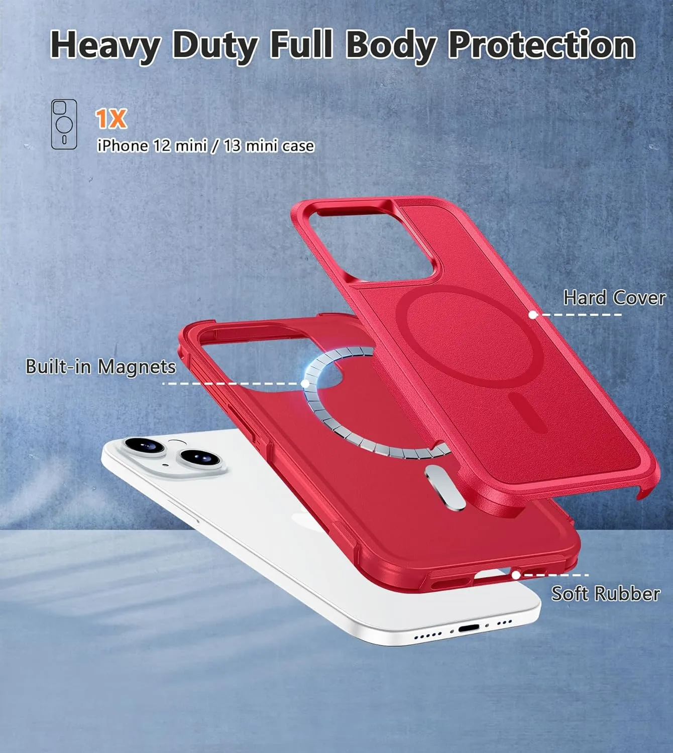 FNTCASE for iPhone 12 Mini Magnet Case: iPhone 13 Mini Magnetic Dual Layer Military Grade Drop Shockproof Protection Cell Phone Cover - Rugged Durable Heavy Duty Protective Bumper Tough (Red)