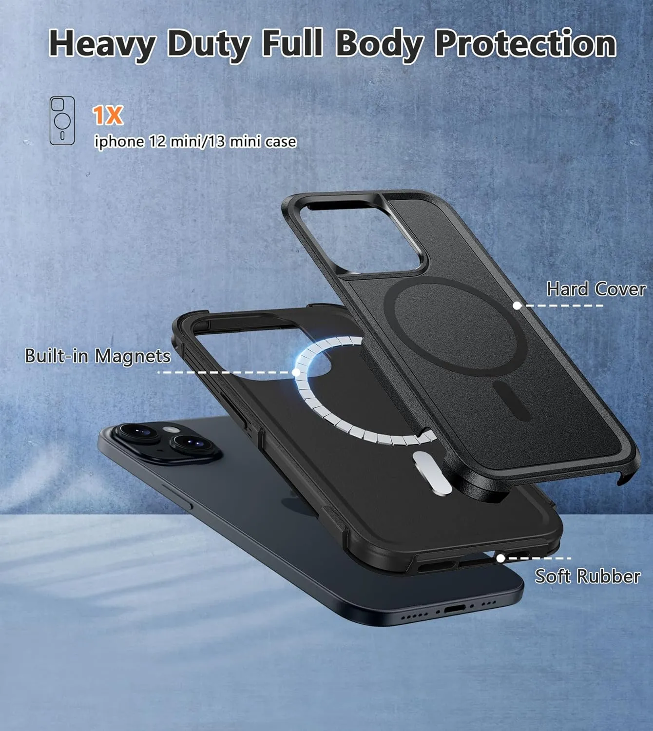 FNTCASE for iPhone 13-Mini Magnet Case: iPhone 12 Mini Magnetic Dual Layer Military Grade Drop Shockproof Protection Cell Phone Cover - Rugged Durable Heavy Duty Protective Bumper Tough (Black)