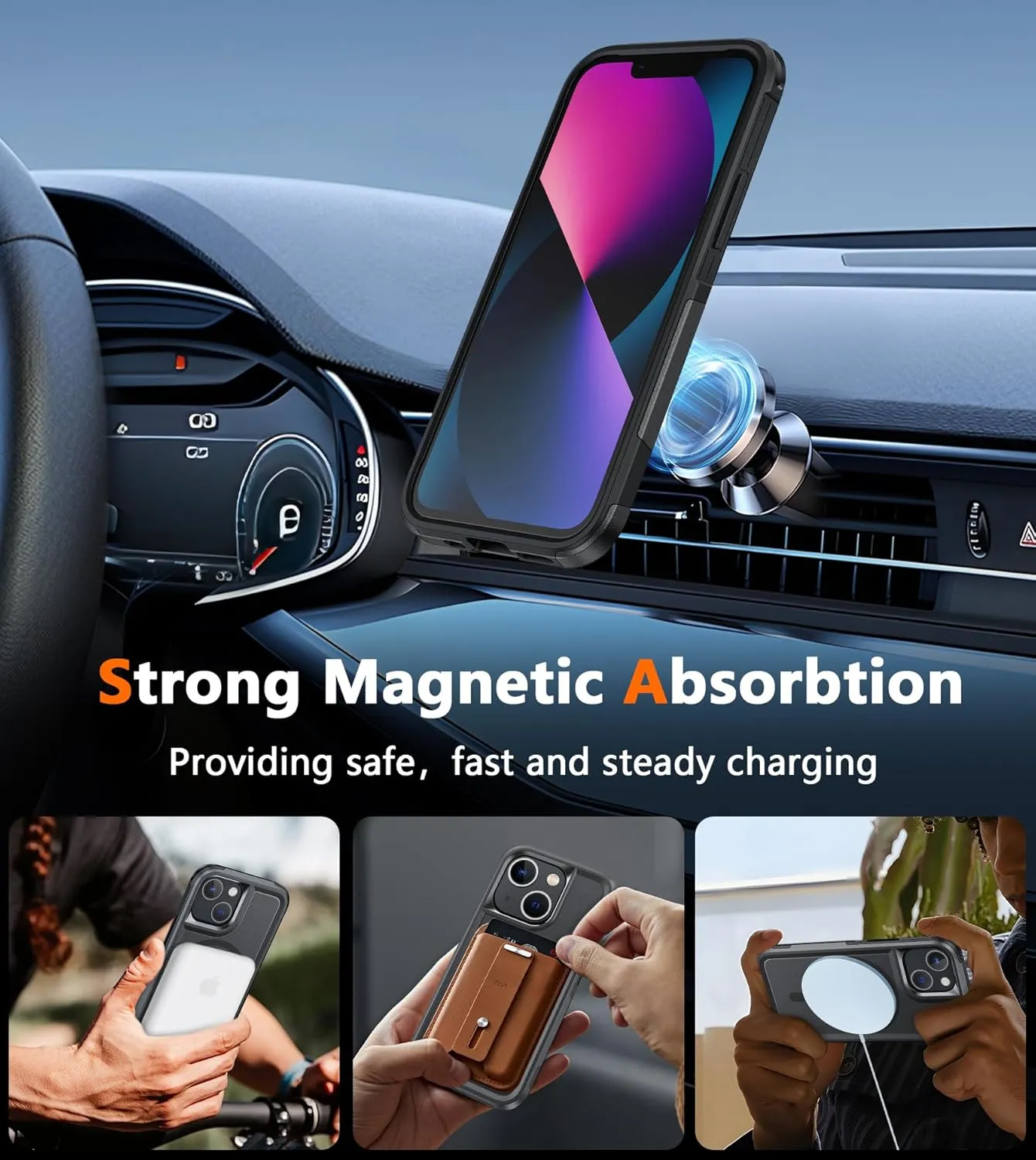 FNTCASE for iPhone 13-Mini Magnet Case: iPhone 12 Mini Magnetic Dual Layer Military Grade Drop Shockproof Protection Cell Phone Cover - Rugged Durable Heavy Duty Protective Bumper Tough (Black)