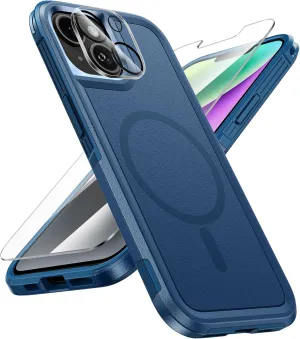 FNTCASE for iPhone 13/14 Magnet Case: iPhone 16e Magnetic Dual Layer Military Grade Drop Shockproof Protection Cell Phone Cover - Rugged Durable Heavy Duty Protective Bumper Tough Blue