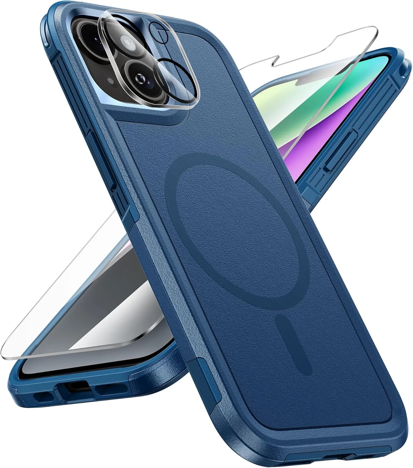 FNTCASE for iPhone 13/14 Magnet Case: iPhone 16e Magnetic Dual Layer Military Grade Drop Shockproof Protection Cell Phone Cover - Rugged Durable Heavy Duty Protective Bumper Tough Blue