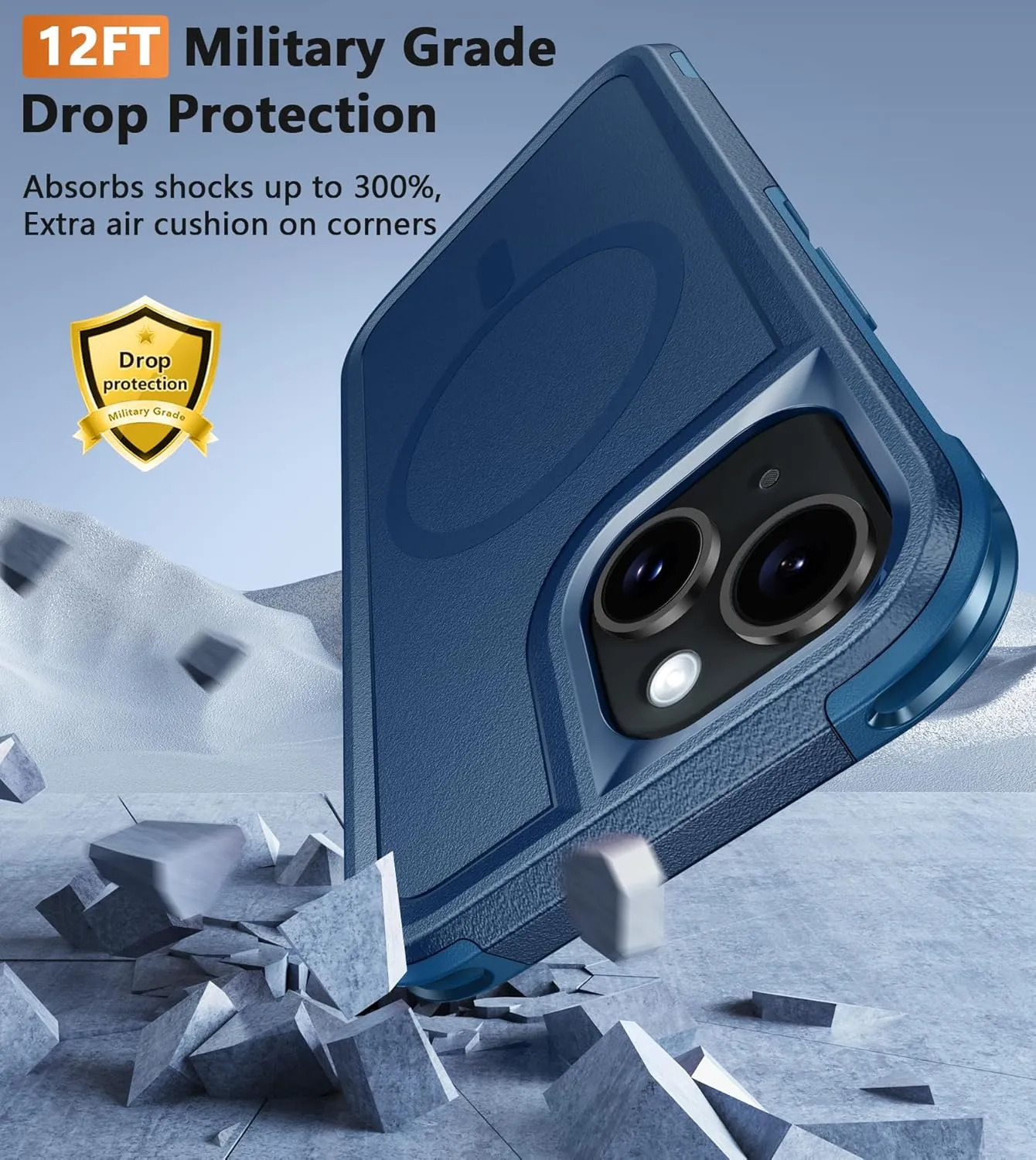 FNTCASE for iPhone 13/14 Magnet Case: iPhone 16e Magnetic Dual Layer Military Grade Drop Shockproof Protection Cell Phone Cover - Rugged Durable Heavy Duty Protective Bumper Tough Blue