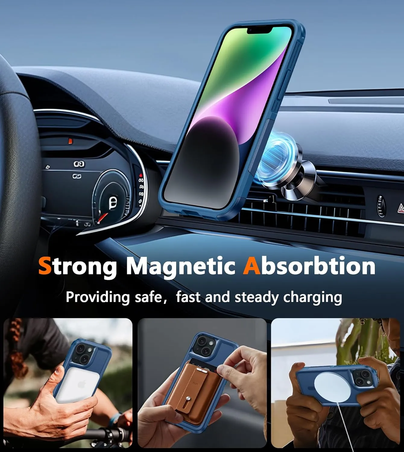 FNTCASE for iPhone 13/14 Magnet Case: iPhone 16e Magnetic Dual Layer Military Grade Drop Shockproof Protection Cell Phone Cover - Rugged Durable Heavy Duty Protective Bumper Tough Blue