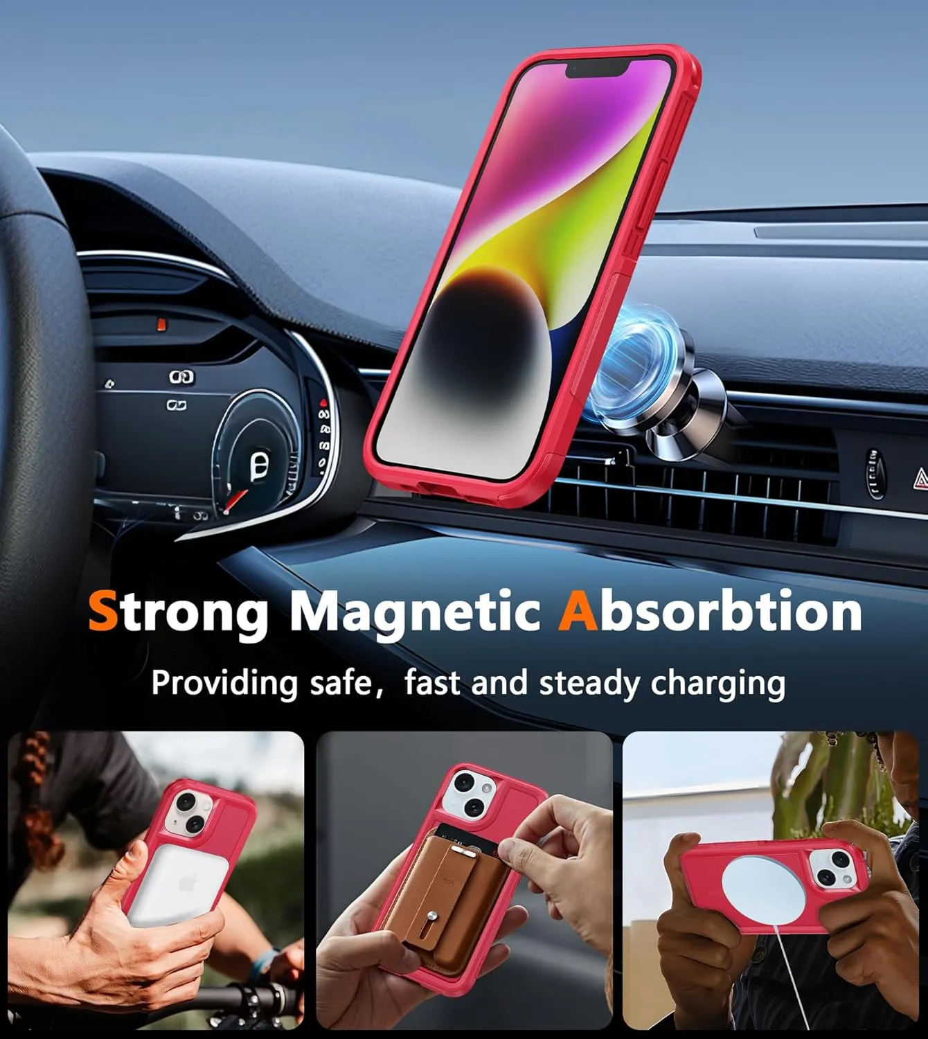 FNTCASE for iPhone 13/14 Magnet Case: iPhone 16e Magnetic Dual Layer Military Grade Drop Shockproof Protection Cell Phone Cover - Rugged Durable Heavy Duty Protective Bumper Tough Red