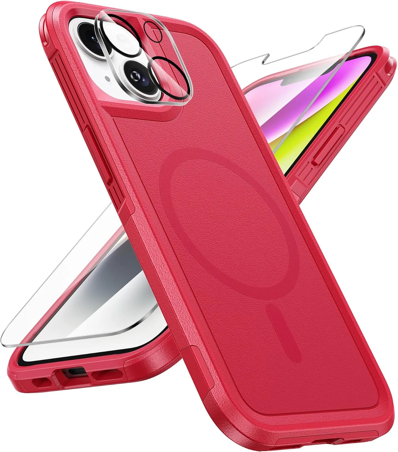 FNTCASE for iPhone 13/14 Magnet Case: iPhone 16e Magnetic Dual Layer Military Grade Drop Shockproof Protection Cell Phone Cover - Rugged Durable Heavy Duty Protective Bumper Tough Red