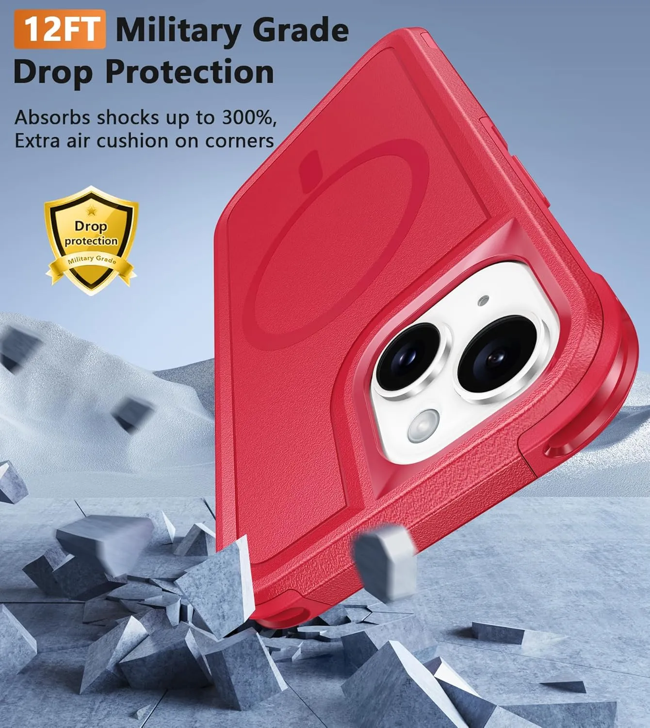 FNTCASE for iPhone 13/14 Magnet Case: iPhone 16e Magnetic Dual Layer Military Grade Drop Shockproof Protection Cell Phone Cover - Rugged Durable Heavy Duty Protective Bumper Tough Red