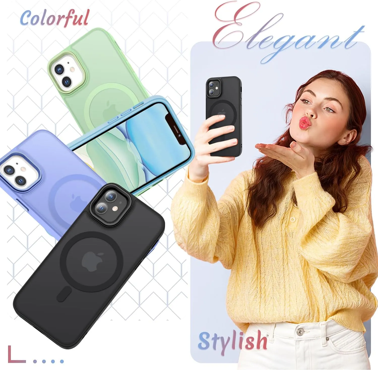 for iPhone 11 Case, Matte Magnetic Phone Case with 1 Screen Protector, Compatible with Magsafe, Translucent Frosted Slim Shockproof Protective Cover for iPhone 11 6.1 inch, Black