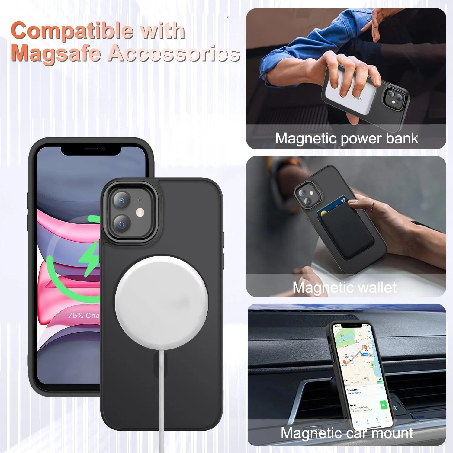 for iPhone 11 Case, Matte Magnetic Phone Case with 1 Screen Protector, Compatible with Magsafe, Translucent Frosted Slim Shockproof Protective Cover for iPhone 11 6.1 inch, Black