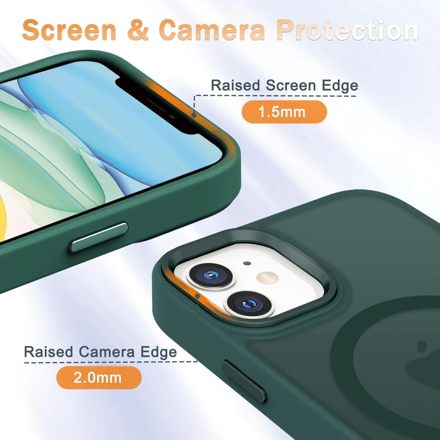 for iPhone 11 Case, Matte Magnetic Phone Case with 1 Screen Protector, Compatible with Magsafe, Translucent Frosted Slim Shockproof Protective Cover for iPhone 11 6.1 inch, Dark Green