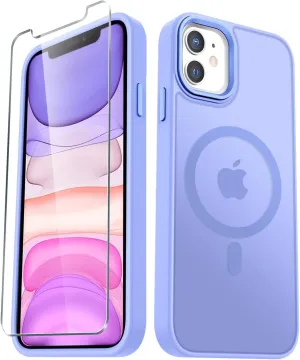 for iPhone 11 Case, Matte Magnetic Phone Case with 1 Screen Protector, Compatible with Magsafe, Translucent Frosted Slim Shockproof Protective Cover for iPhone 11 6.1 inch, Lavender Purple
