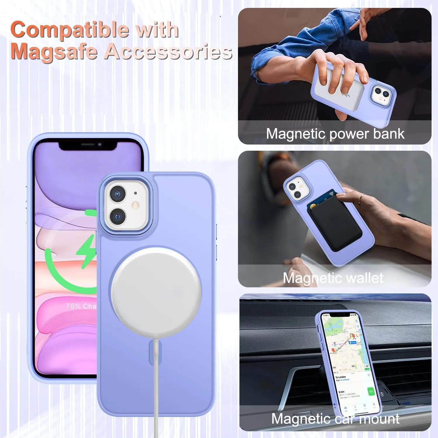 for iPhone 11 Case, Matte Magnetic Phone Case with 1 Screen Protector, Compatible with Magsafe, Translucent Frosted Slim Shockproof Protective Cover for iPhone 11 6.1 inch, Lavender Purple