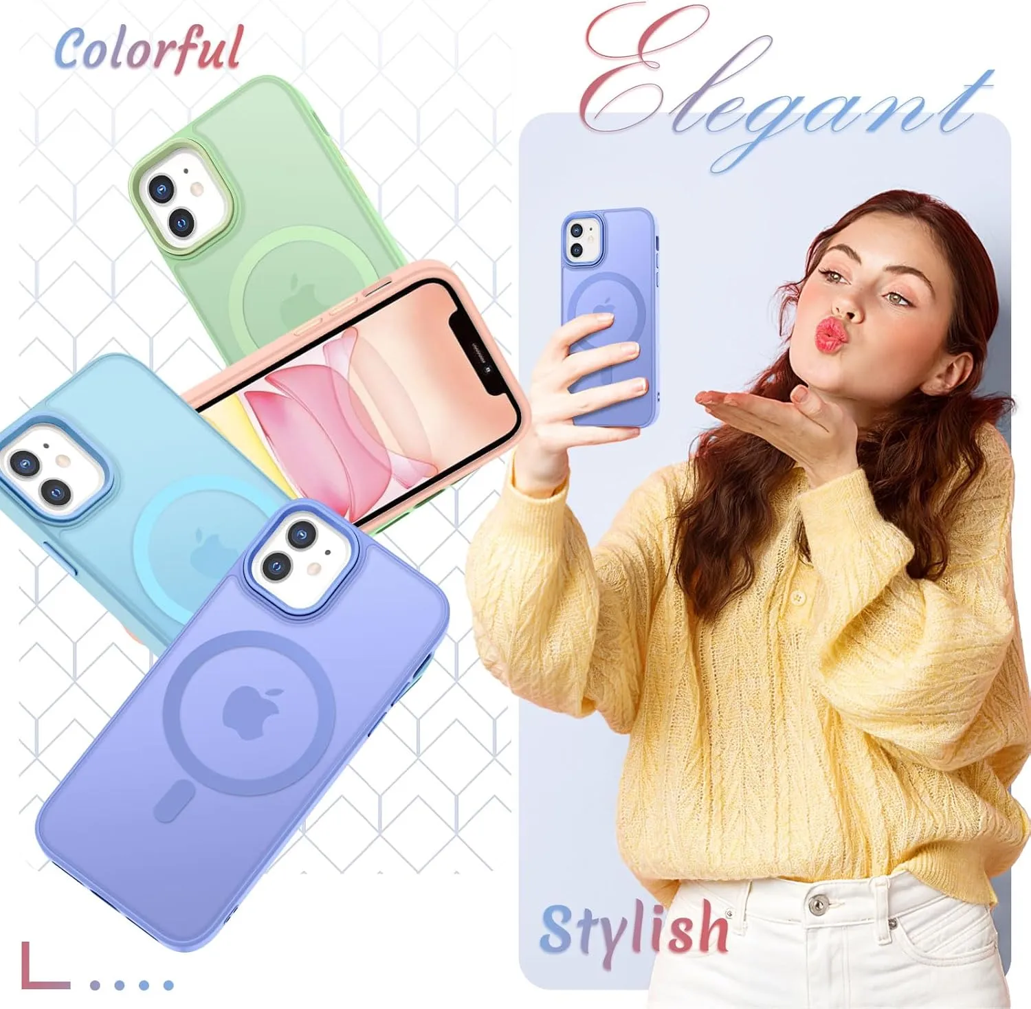 for iPhone 11 Case, Matte Magnetic Phone Case with 1 Screen Protector, Compatible with Magsafe, Translucent Frosted Slim Shockproof Protective Cover for iPhone 11 6.1 inch, Lavender Purple