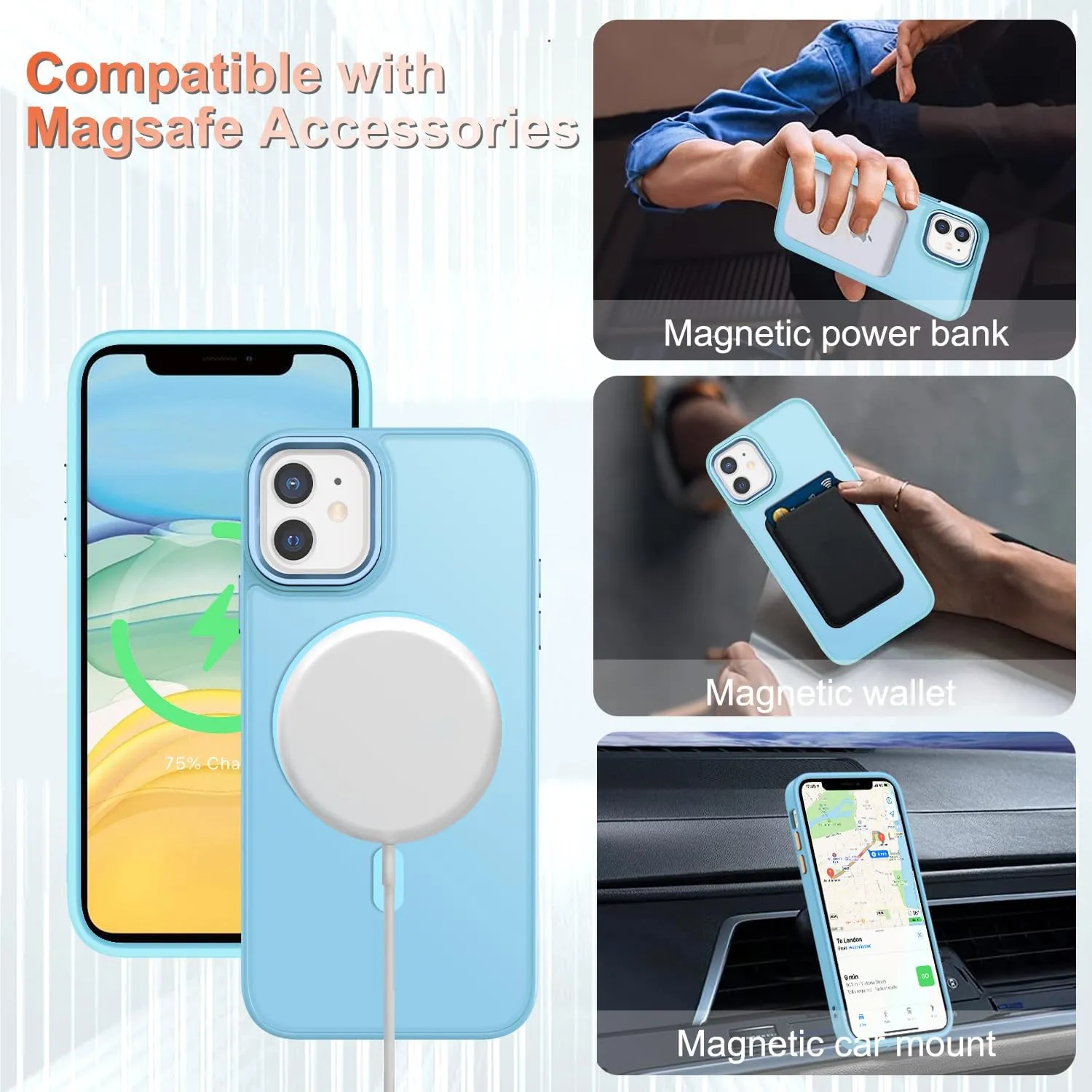 for iPhone 11 Case, Matte Magnetic Phone Case with 1 Screen Protector, Compatible with Magsafe, Translucent Frosted Slim Shockproof Protective Cover for iPhone 11 6.1 inch, Light Blue