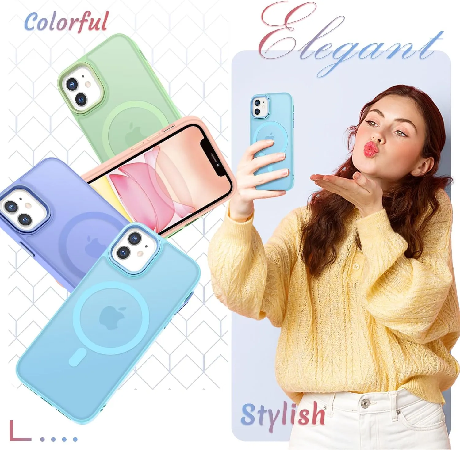 for iPhone 11 Case, Matte Magnetic Phone Case with 1 Screen Protector, Compatible with Magsafe, Translucent Frosted Slim Shockproof Protective Cover for iPhone 11 6.1 inch, Light Blue