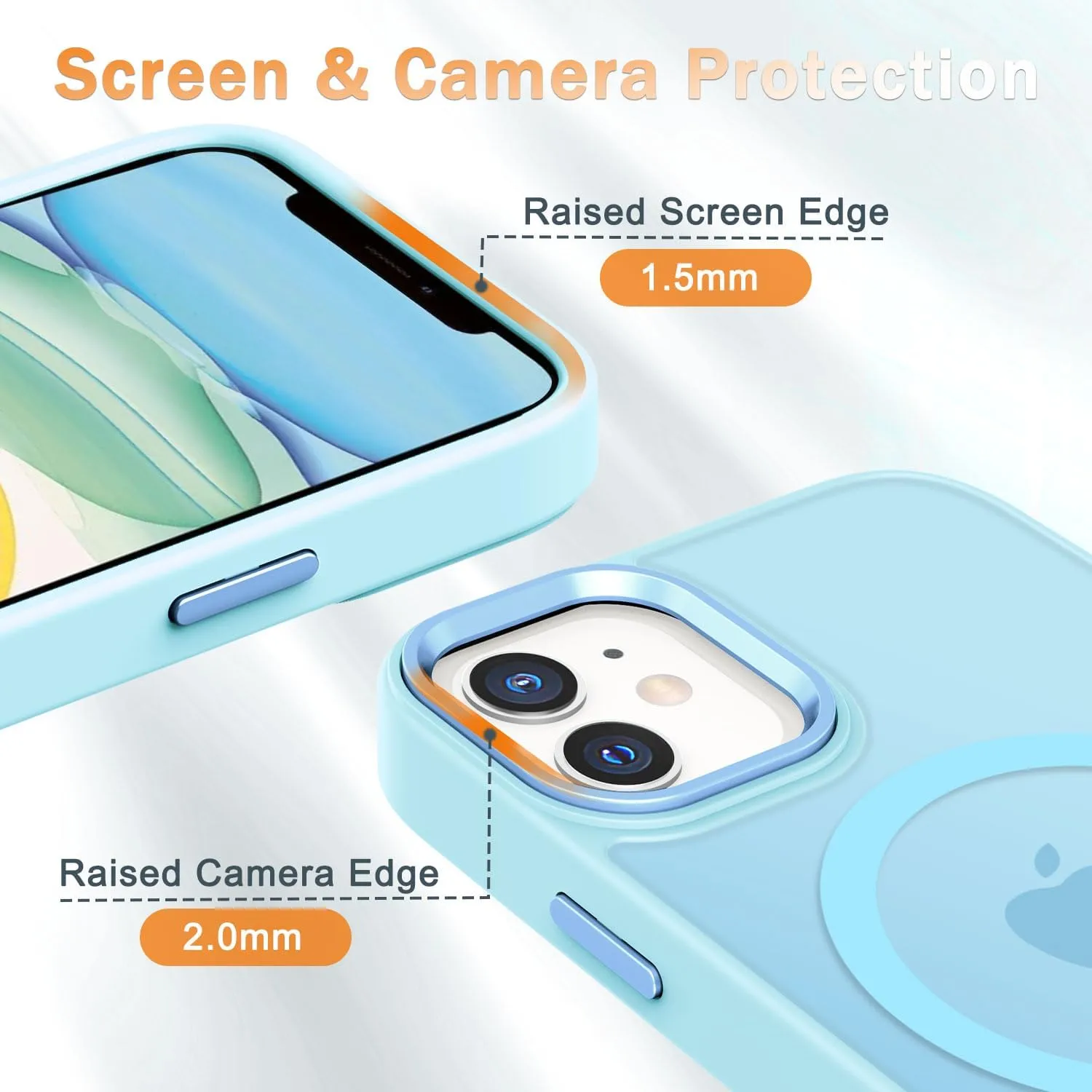 for iPhone 11 Case, Matte Magnetic Phone Case with 1 Screen Protector, Compatible with Magsafe, Translucent Frosted Slim Shockproof Protective Cover for iPhone 11 6.1 inch, Light Blue