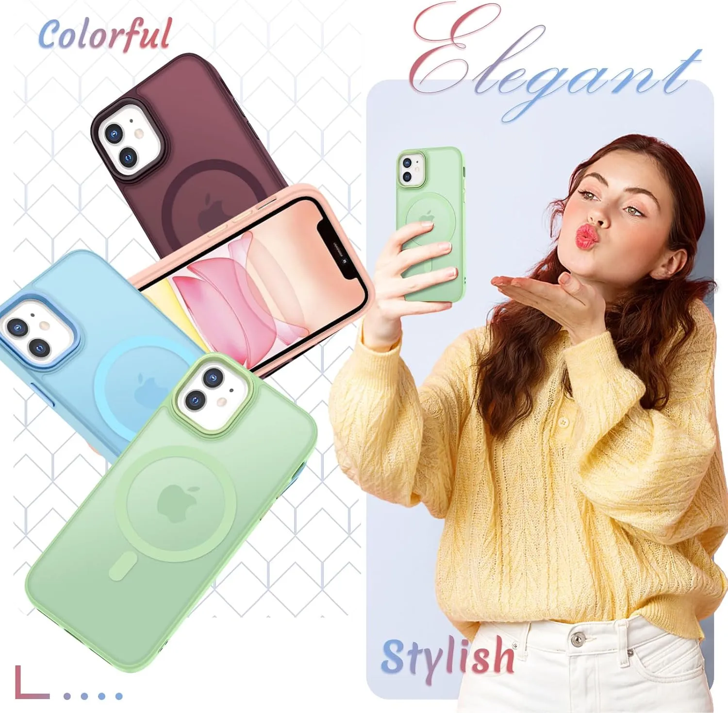 for iPhone 11 Case, Matte Magnetic Phone Case with 1 Screen Protector, Compatible with Magsafe, Translucent Frosted Slim Shockproof Protective Cover for iPhone 11 6.1 inch, Mint Green