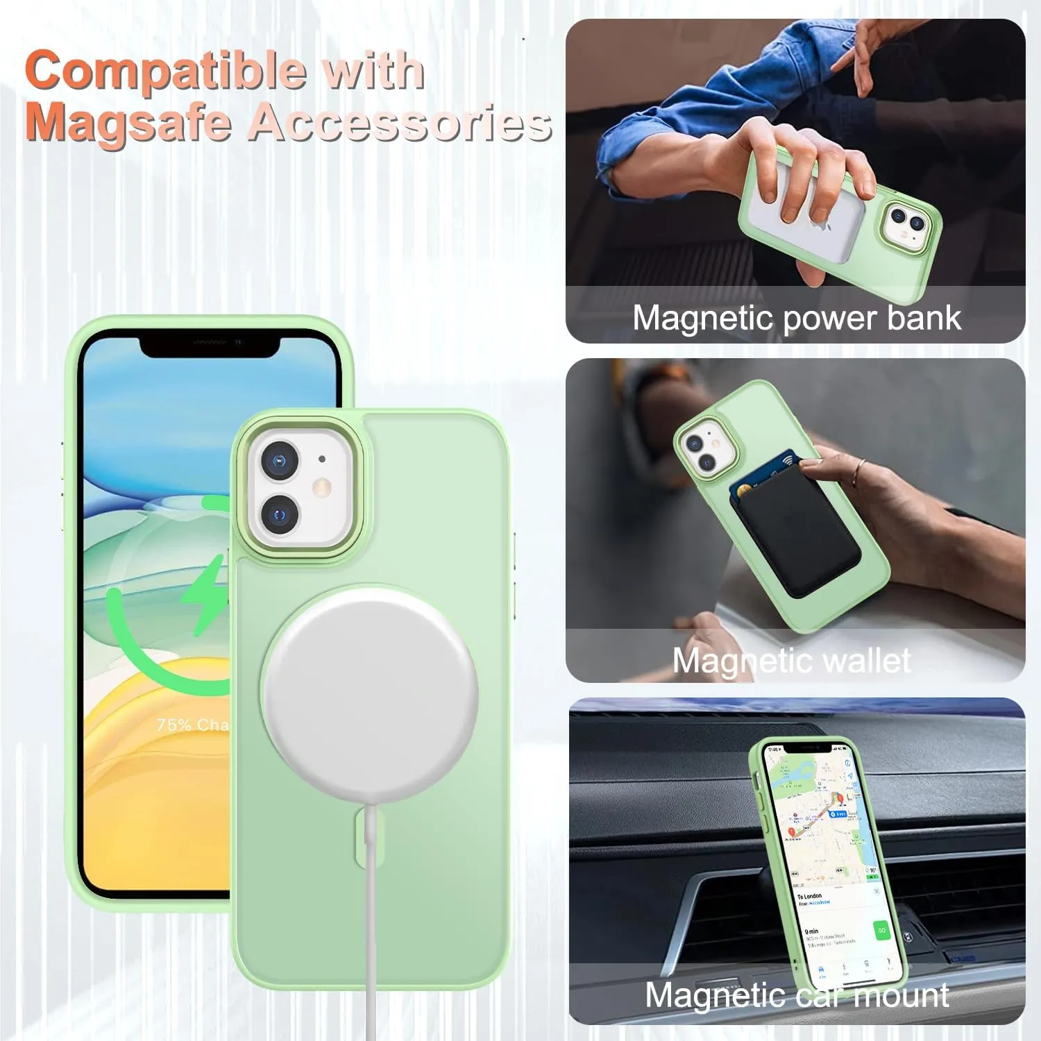 for iPhone 11 Case, Matte Magnetic Phone Case with 1 Screen Protector, Compatible with Magsafe, Translucent Frosted Slim Shockproof Protective Cover for iPhone 11 6.1 inch, Mint Green