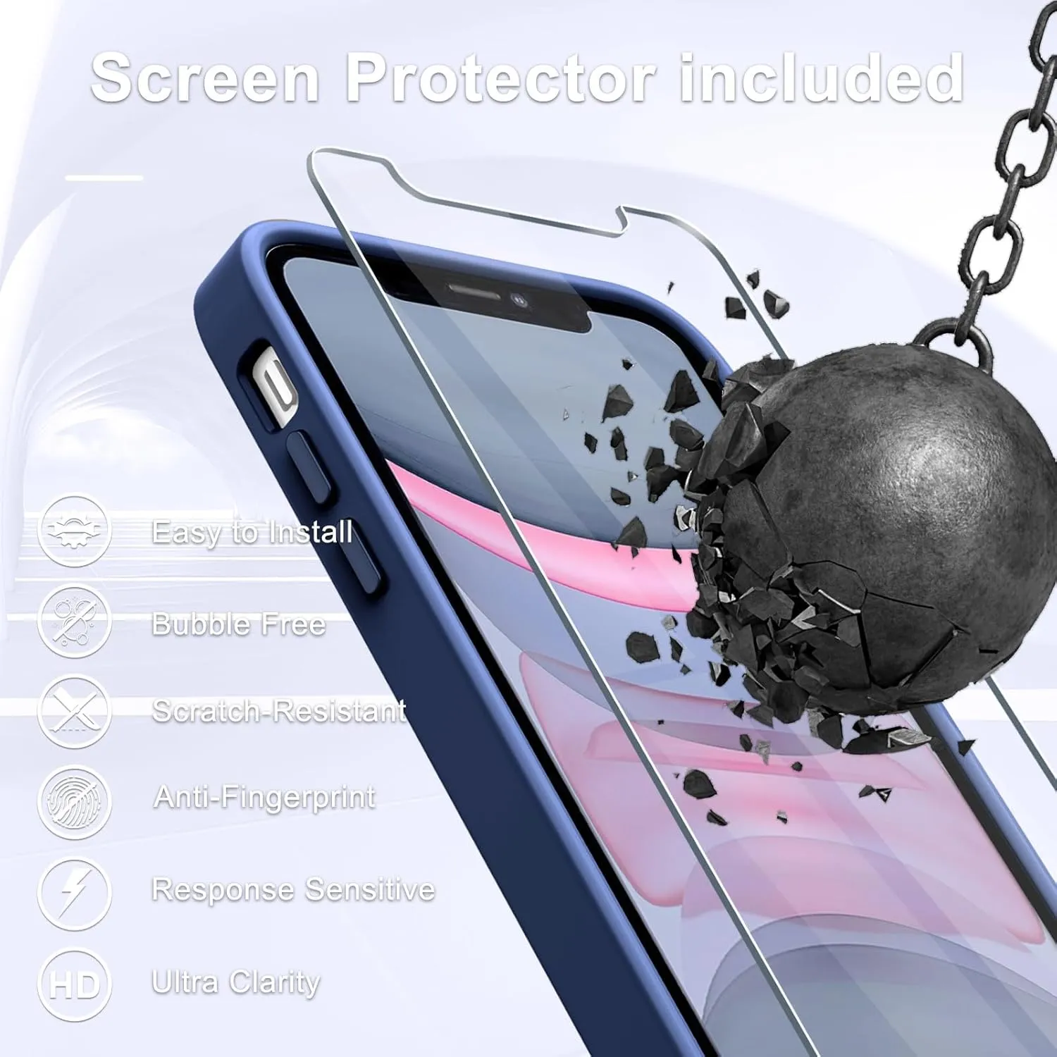 for iPhone 11 Case, Matte Magnetic Phone Case with 1 Screen Protector, Compatible with Magsafe, Translucent Frosted Slim Shockproof Protective Cover for iPhone 11 6.1 inch, Navy Blue