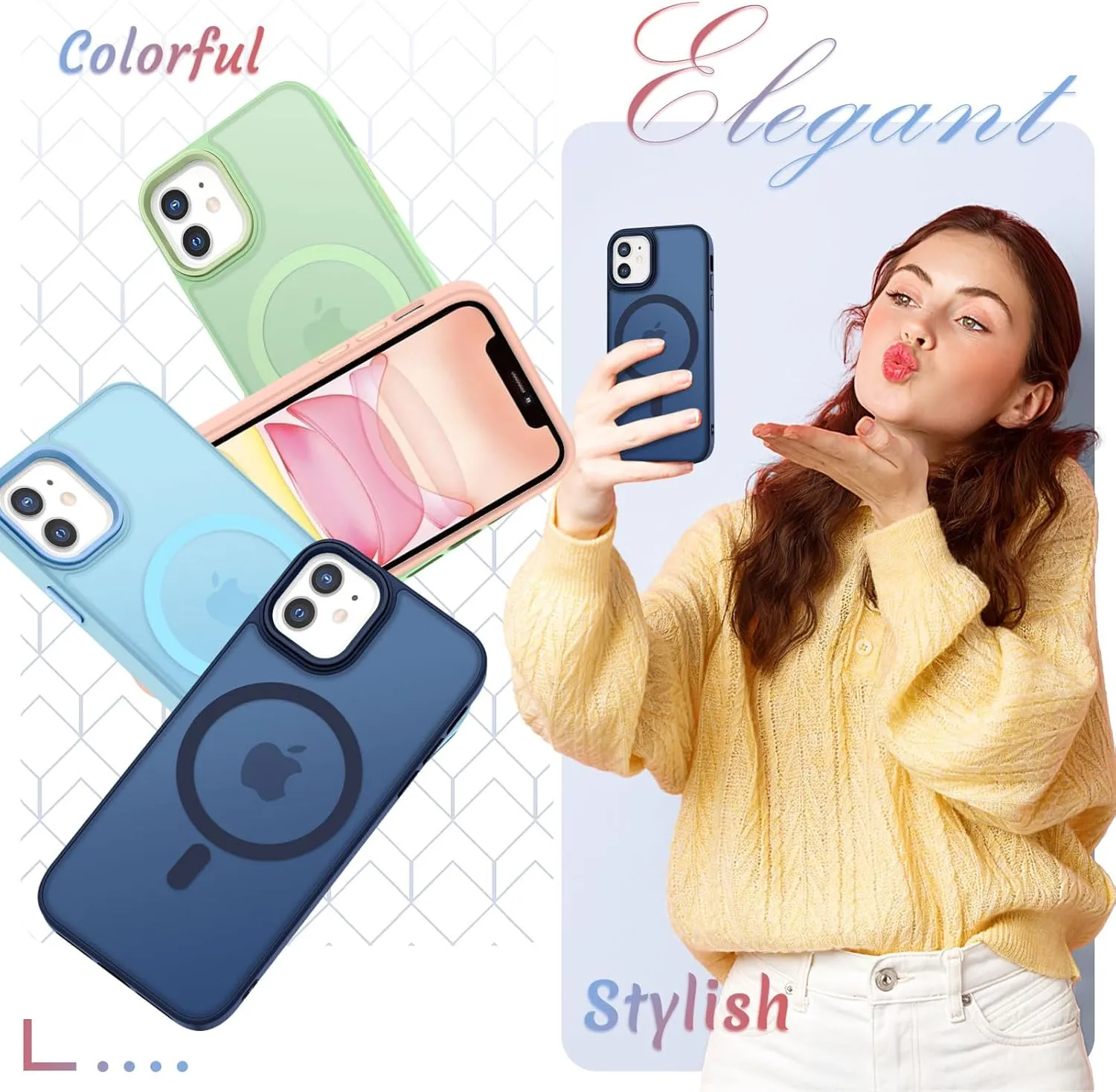 for iPhone 11 Case, Matte Magnetic Phone Case with 1 Screen Protector, Compatible with Magsafe, Translucent Frosted Slim Shockproof Protective Cover for iPhone 11 6.1 inch, Navy Blue