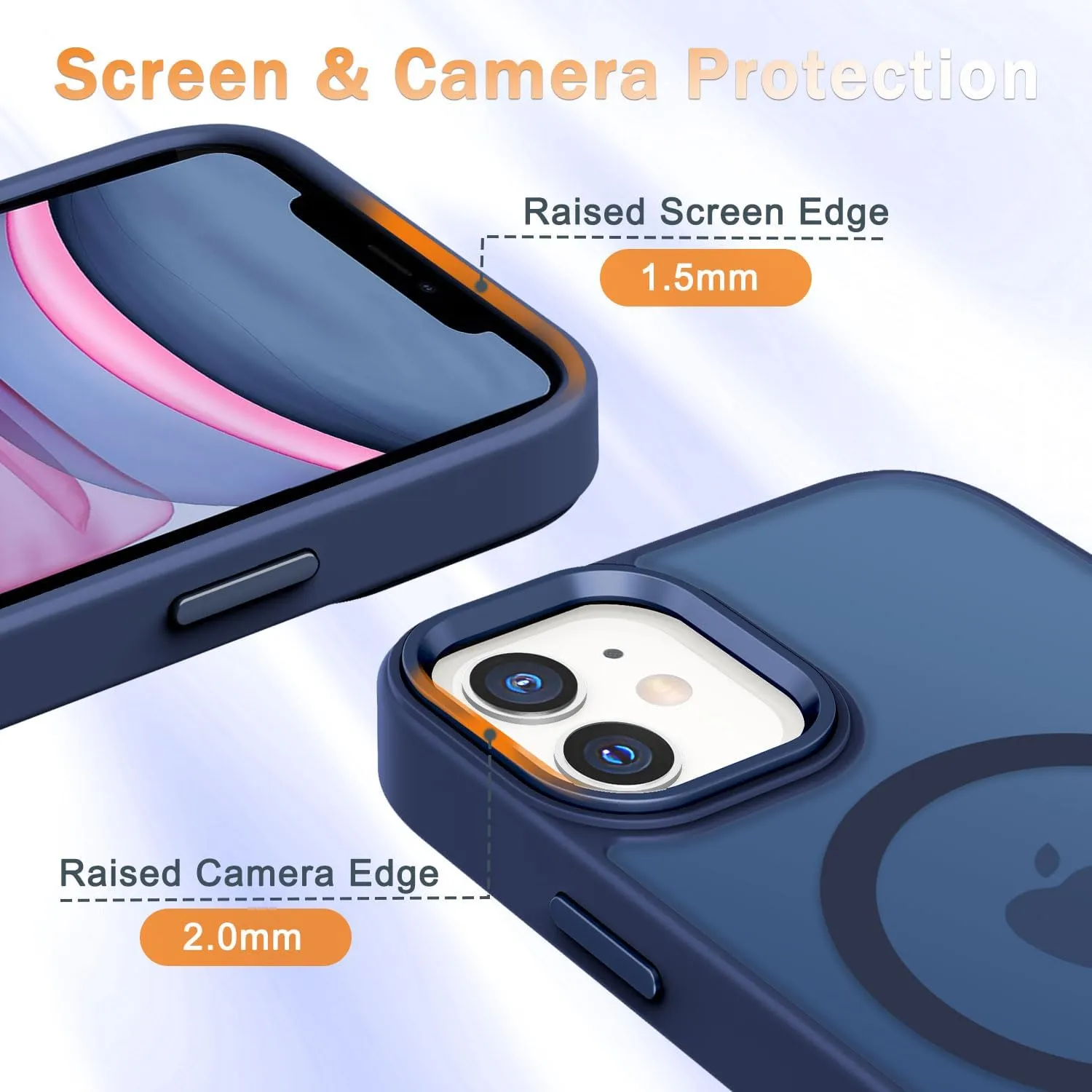 for iPhone 11 Case, Matte Magnetic Phone Case with 1 Screen Protector, Compatible with Magsafe, Translucent Frosted Slim Shockproof Protective Cover for iPhone 11 6.1 inch, Navy Blue