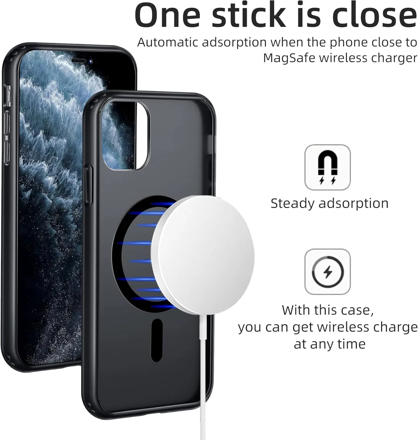 for iPhone 11 Magnetic Case, Built in Magnets Compatible with MagSafe, Translucent Matte Hard PC Back Cover   Soft TPU Frame Slim Bumper Case for iPhone 11 6.1",Black