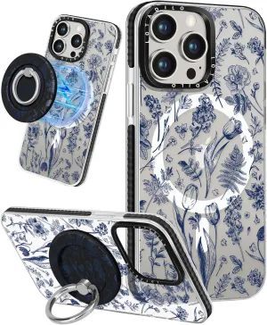for iPhone 13 Pro Case for Women Girls - Cute Design Compatible with Magsafe Magnetic Ring Holder Stand Line Flower Aesthetic Pattern TPU Phone Covers for iPhone 13 Pro Phone Case