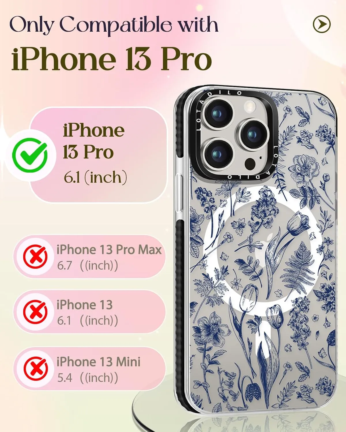 for iPhone 13 Pro Case for Women Girls - Cute Design Compatible with Magsafe Magnetic Ring Holder Stand Line Flower Aesthetic Pattern TPU Phone Covers for iPhone 13 Pro Phone Case