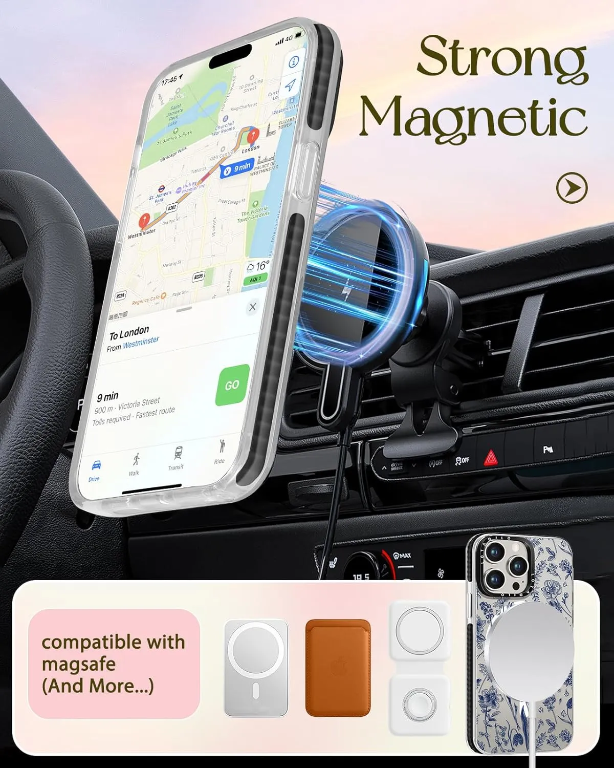for iPhone 13 Pro Case for Women Girls - Cute Design Compatible with Magsafe Magnetic Ring Holder Stand Line Flower Aesthetic Pattern TPU Phone Covers for iPhone 13 Pro Phone Case