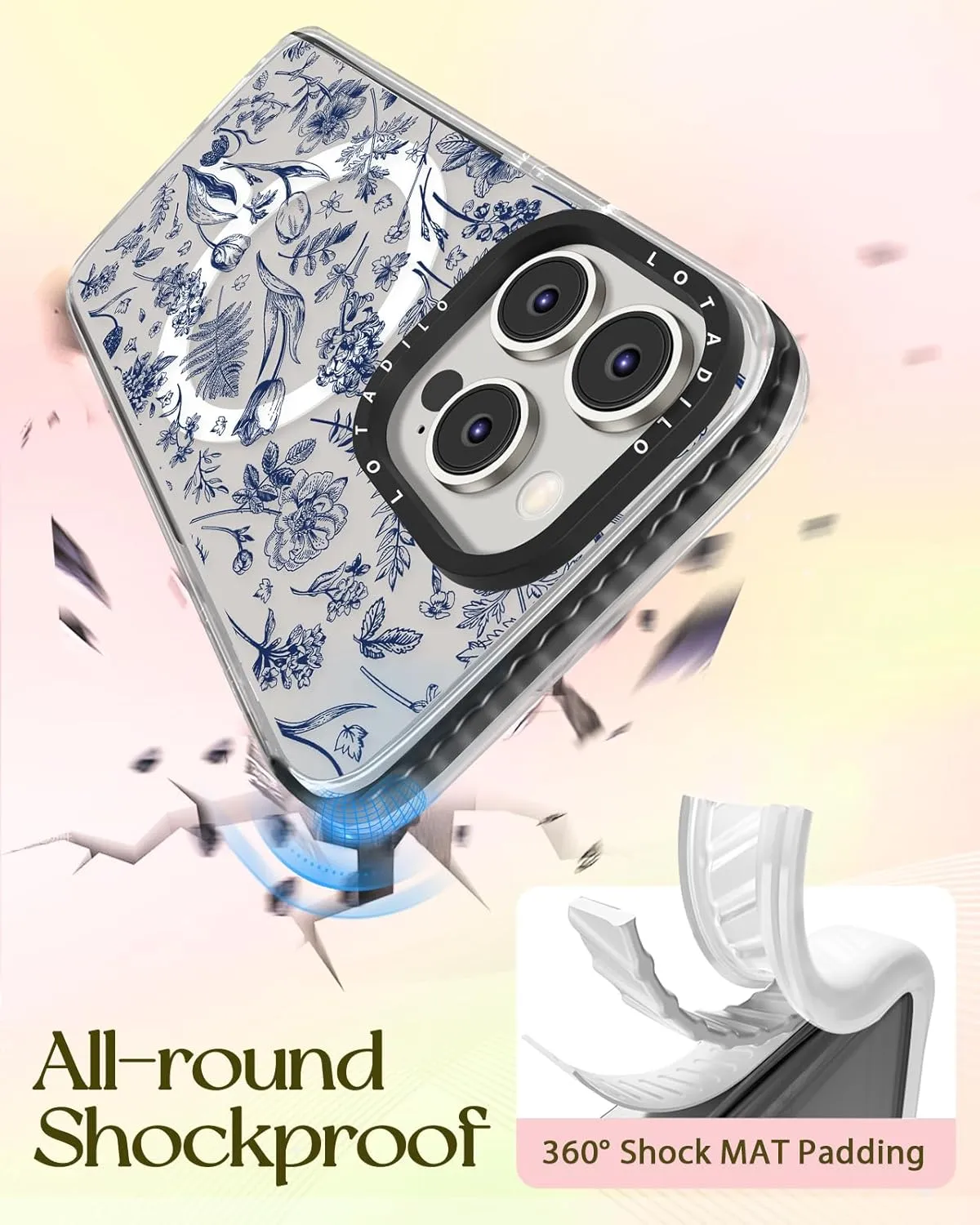 for iPhone 13 Pro Case for Women Girls - Cute Design Compatible with Magsafe Magnetic Ring Holder Stand Line Flower Aesthetic Pattern TPU Phone Covers for iPhone 13 Pro Phone Case