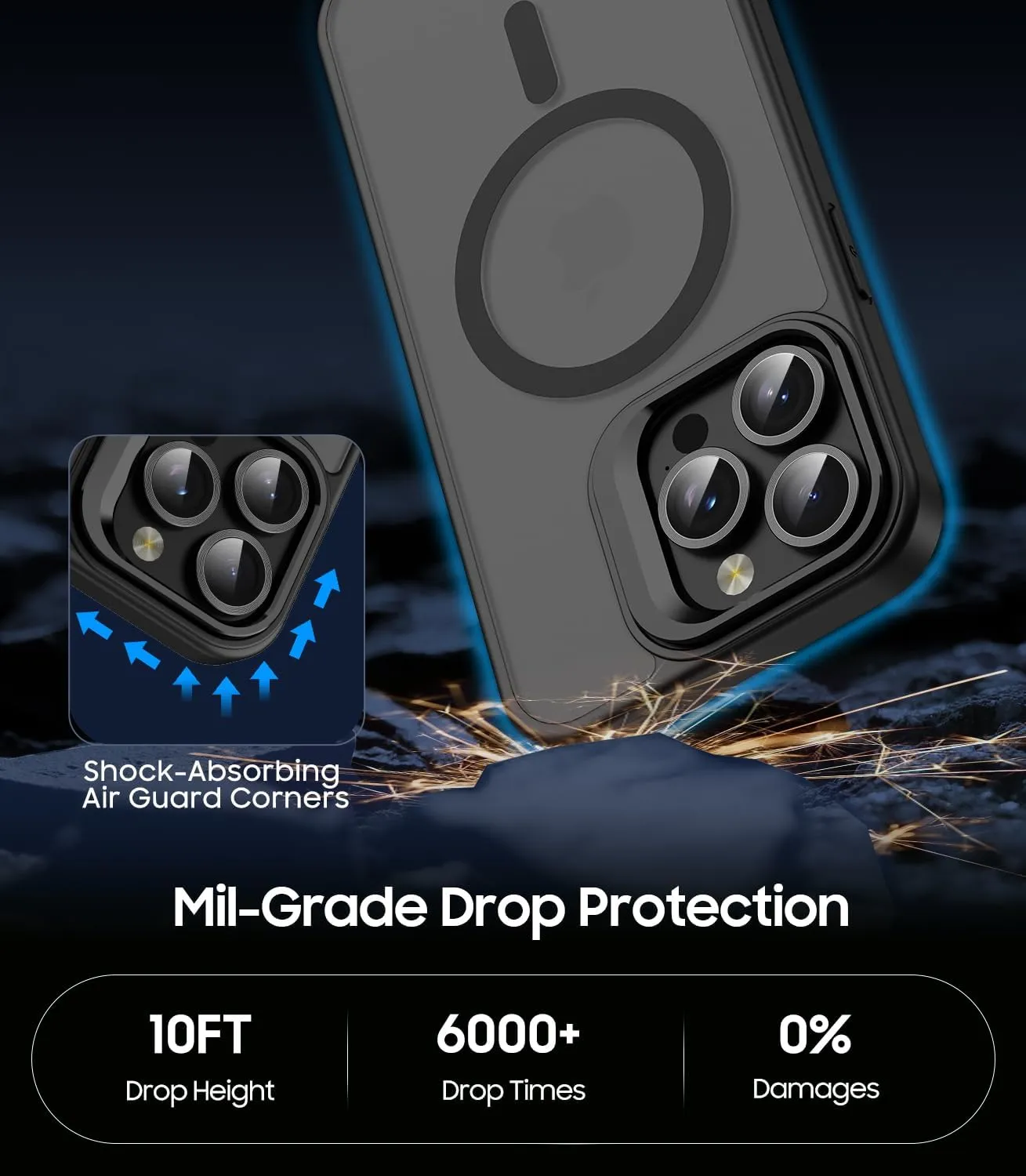 for iPhone 13 Pro Max Case, Compatible with MagSafe, Built-in Camera Ring Stand, with Individual Camera Cover, Translucent Matte Military-Grade Drop Protection Magnetic Case, Black