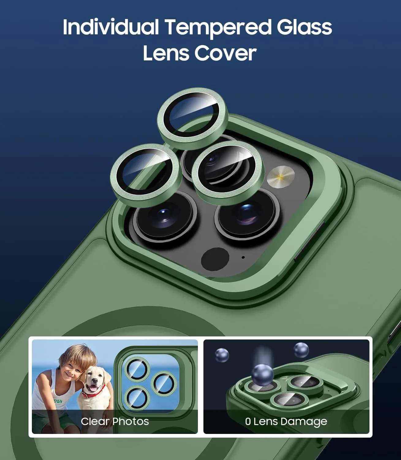 for iPhone 13 Pro Max Case, Compatible with MagSafe, Built-in Camera Ring Stand, with Individual Camera Cover, Translucent Matte Military-Grade Drop Protection Magnetic Case, Green