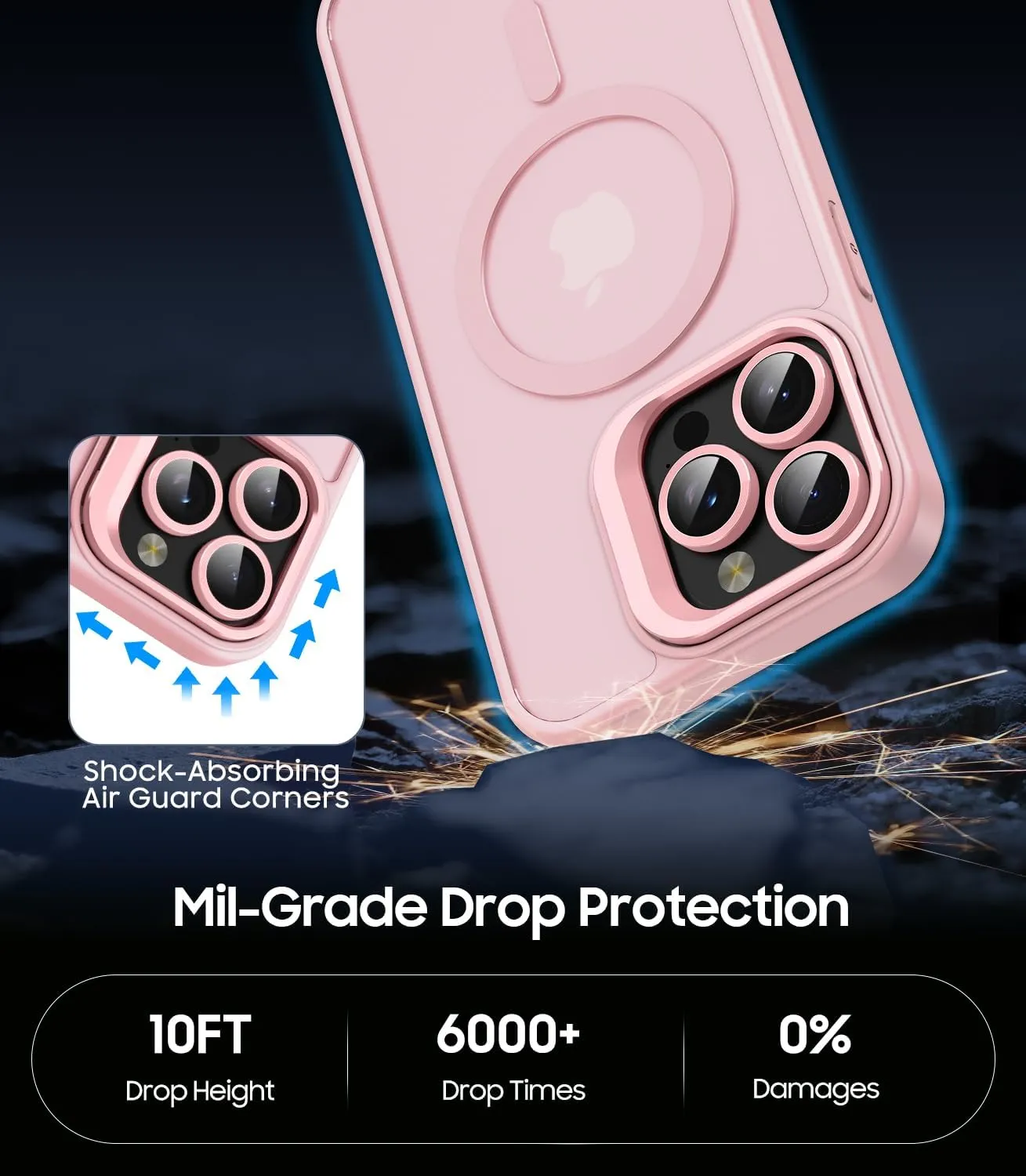 for iPhone 13 Pro Max Case, Compatible with MagSafe, Built-in Camera Ring Stand, with Individual Camera Cover, Translucent Matte Military-Grade Drop Protection Magnetic Case, Pink
