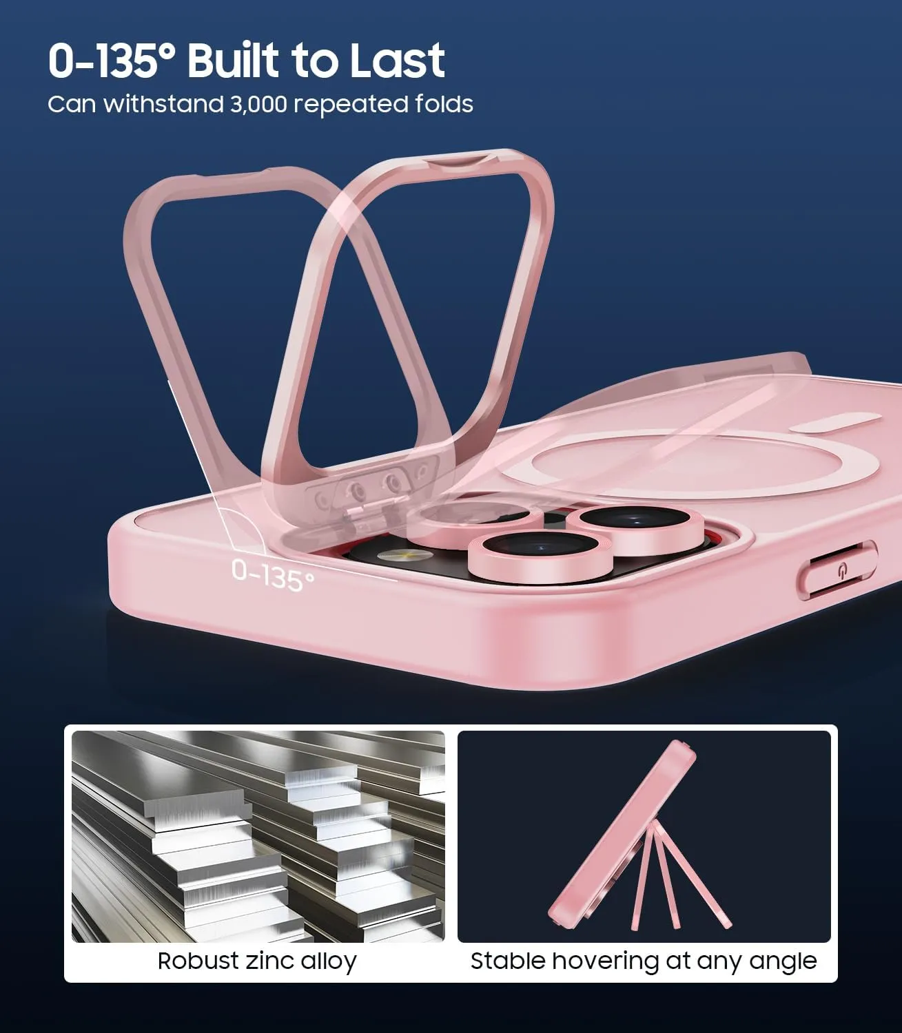for iPhone 13 Pro Max Case, Compatible with MagSafe, Built-in Camera Ring Stand, with Individual Camera Cover, Translucent Matte Military-Grade Drop Protection Magnetic Case, Pink