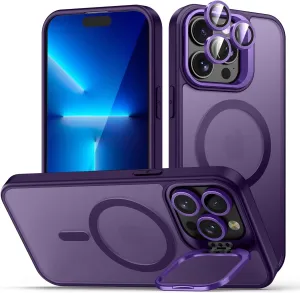 for iPhone 13 Pro Max Case, Compatible with MagSafe, Built-in Camera Ring Stand, with Individual Camera Cover, Translucent Matte Military-Grade Drop Protection Magnetic Case, Purple