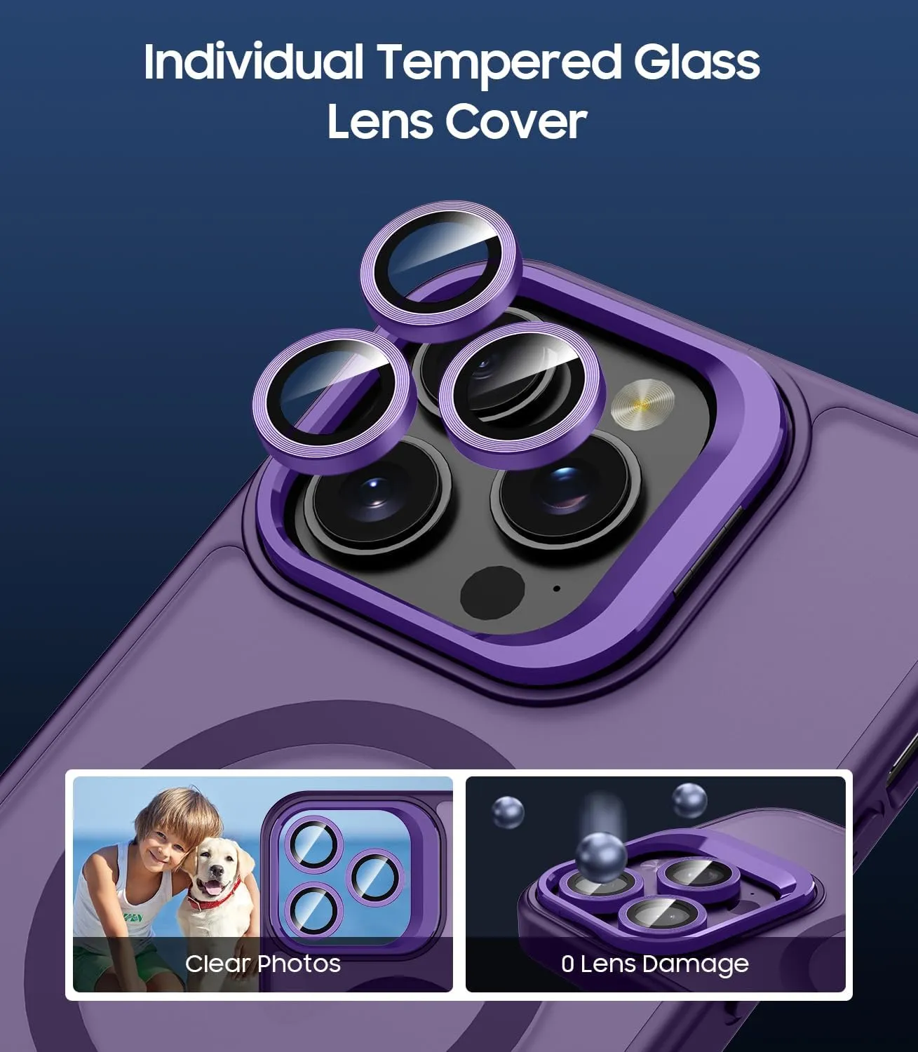 for iPhone 13 Pro Max Case, Compatible with MagSafe, Built-in Camera Ring Stand, with Individual Camera Cover, Translucent Matte Military-Grade Drop Protection Magnetic Case, Purple