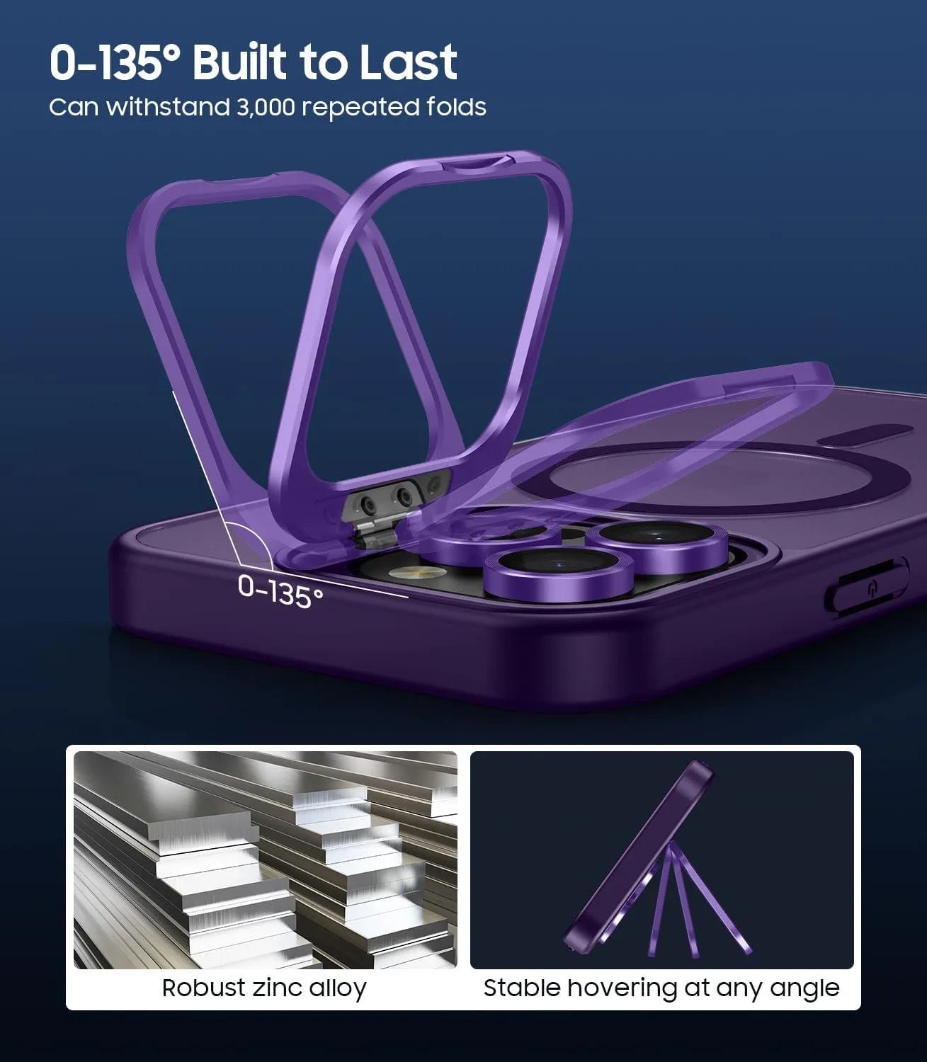 for iPhone 13 Pro Max Case, Compatible with MagSafe, Built-in Camera Ring Stand, with Individual Camera Cover, Translucent Matte Military-Grade Drop Protection Magnetic Case, Purple