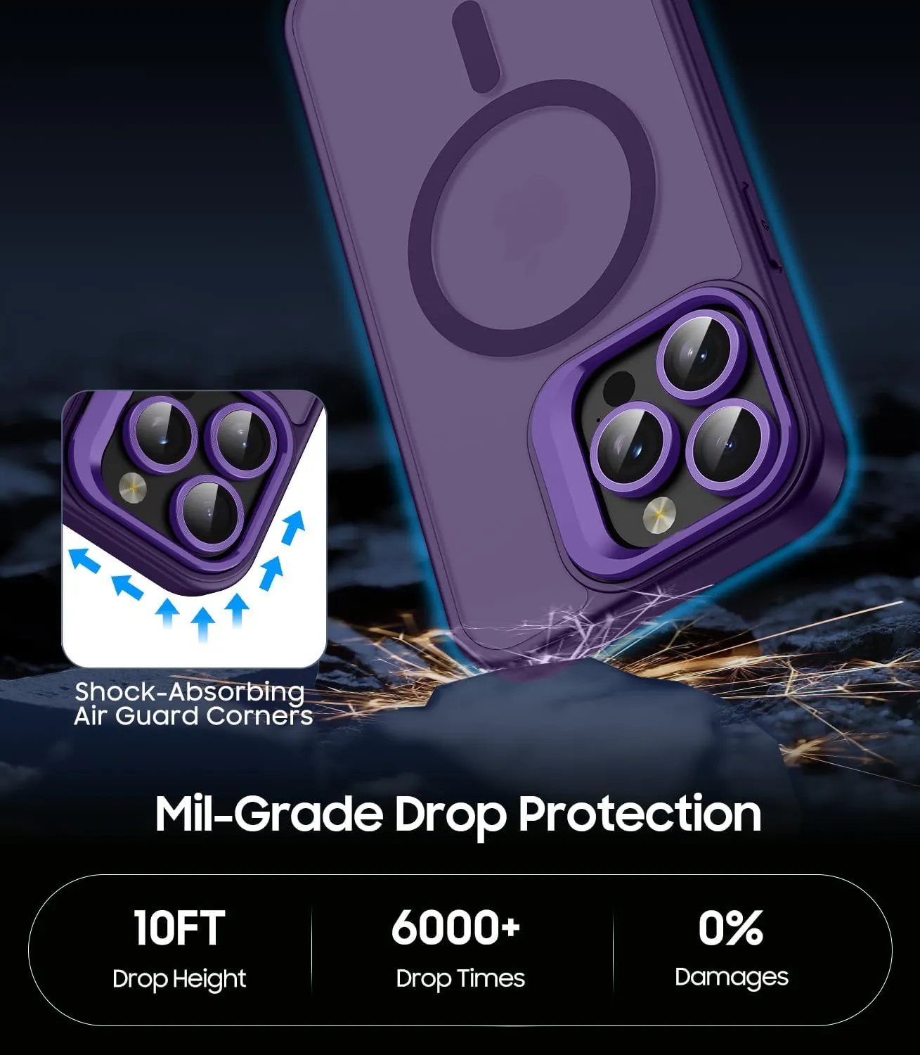 for iPhone 13 Pro Max Case, Compatible with MagSafe, Built-in Camera Ring Stand, with Individual Camera Cover, Translucent Matte Military-Grade Drop Protection Magnetic Case, Purple