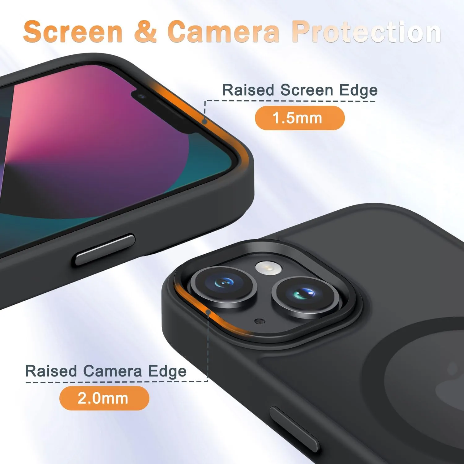 for iPhone 14 Case, iPhone 13 Case, with 1 Screen Protector, Matte Magnetic Slim Phone Cover, Support for Magsafe, Shockproof Protection Translucent Frosted Back,Black