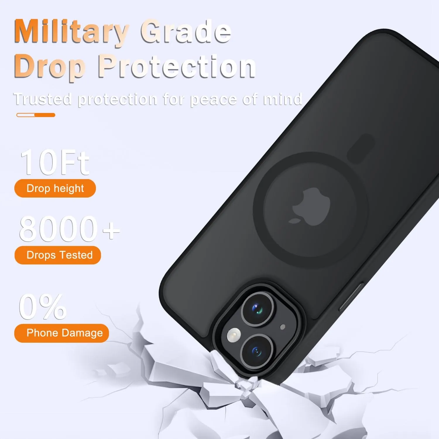 for iPhone 14 Case, iPhone 13 Case, with 1 Screen Protector, Matte Magnetic Slim Phone Cover, Support for Magsafe, Shockproof Protection Translucent Frosted Back,Black
