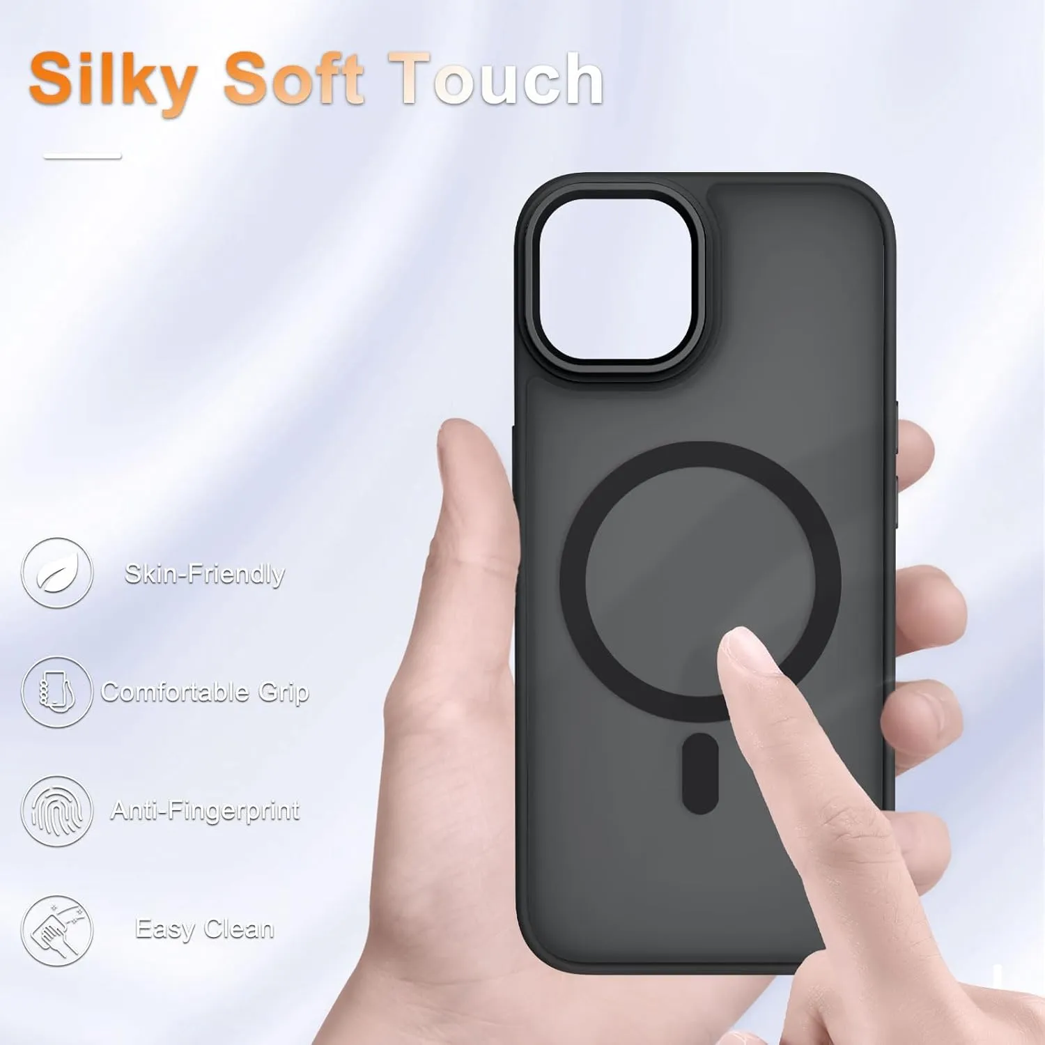 for iPhone 14 Case, iPhone 13 Case, with 1 Screen Protector, Matte Magnetic Slim Phone Cover, Support for Magsafe, Shockproof Protection Translucent Frosted Back,Black